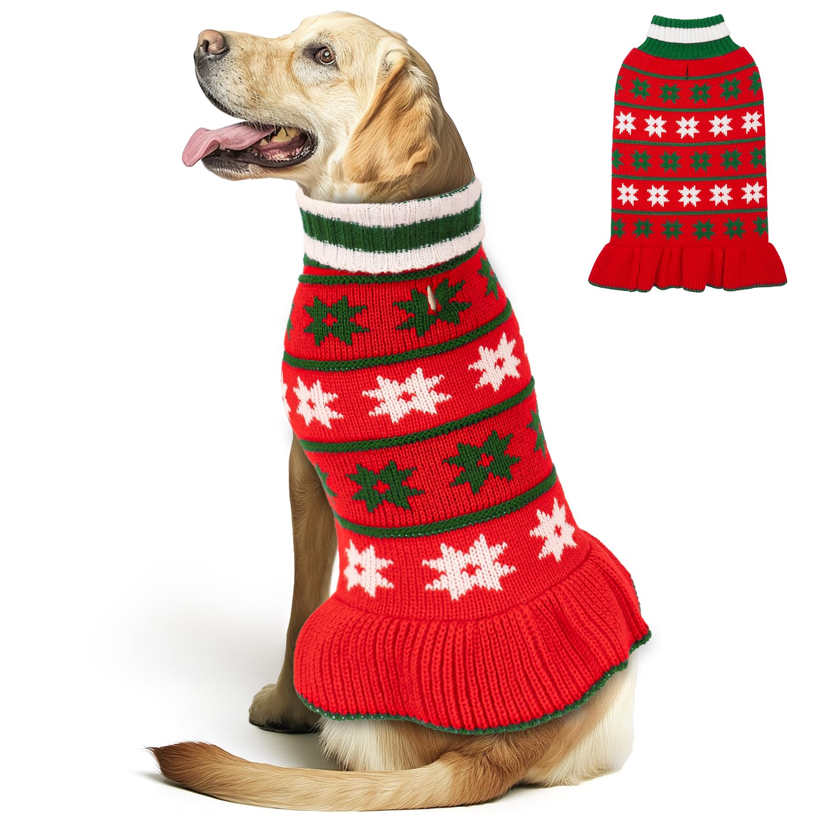 Kyeese Christmas Dog Sweater Dress Turtleneck Dogs Pullover Knit For Medium Dogs With Leash Hole Fall Winter Warm Dog Sweater Cute