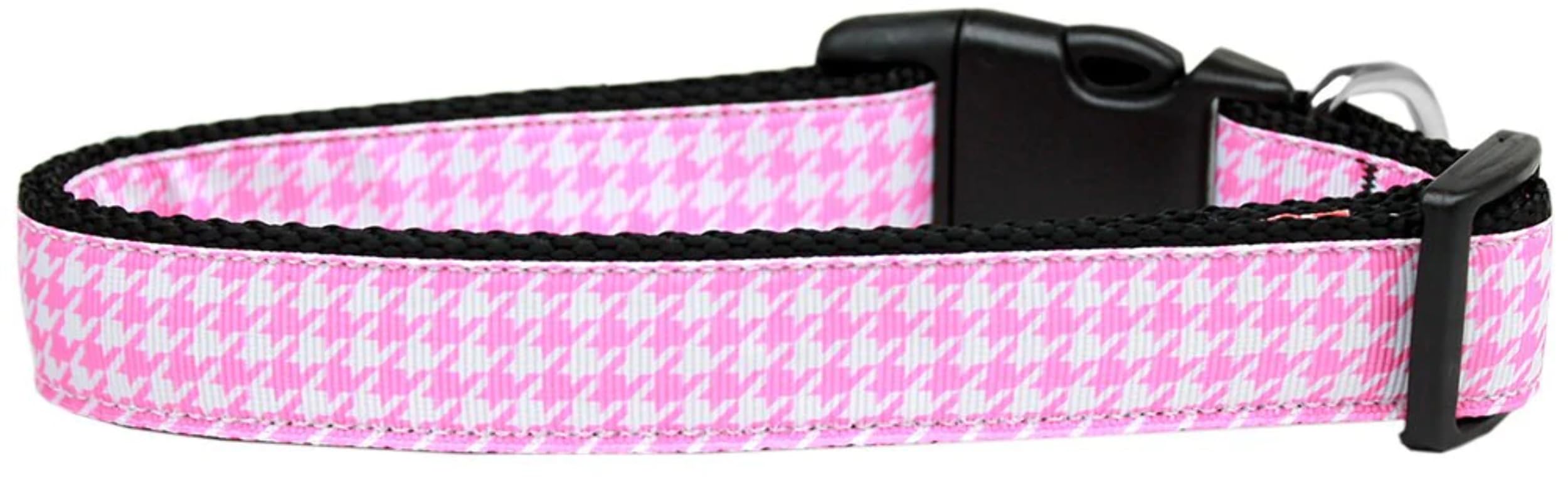 Pet Dog & Cat Nylon Collar or Leash, &quot;Houndstooth Pink&quot; MD Collar