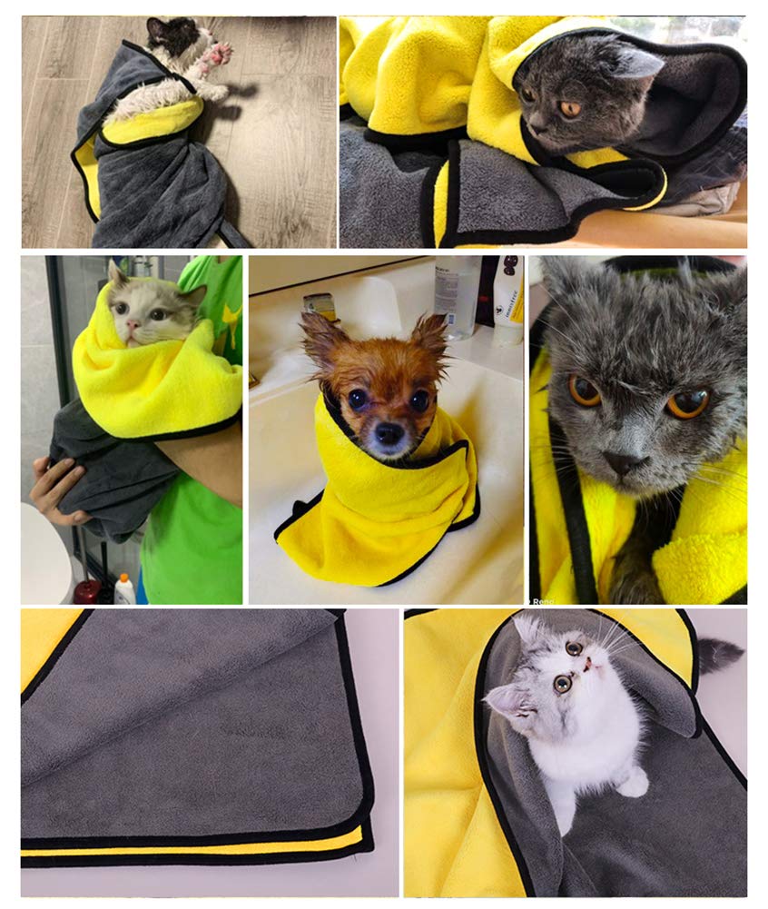 Kwispel Dog Bath Towel - Super Absorbent Microfiber Dog Towel For Small Medium Large Dogs And Cat, Yellow & Grey 19.7' X 39.4'