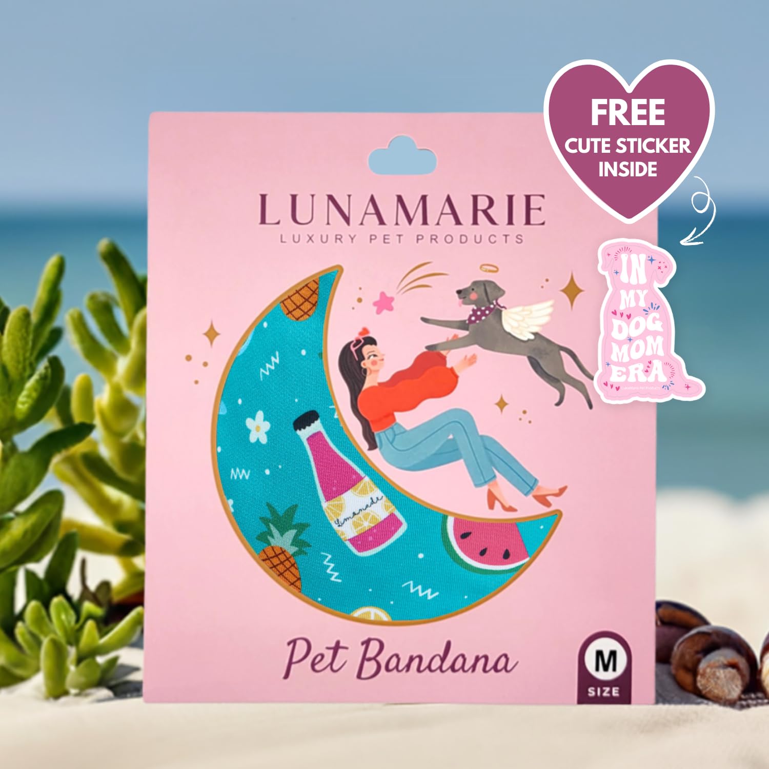 LunaMarie - Luxury Pet Birthday Bandanas -Premium & Silky Poly Fabric | 100% Handmade | Custom Shape Dual Layered (Sippin' Pools