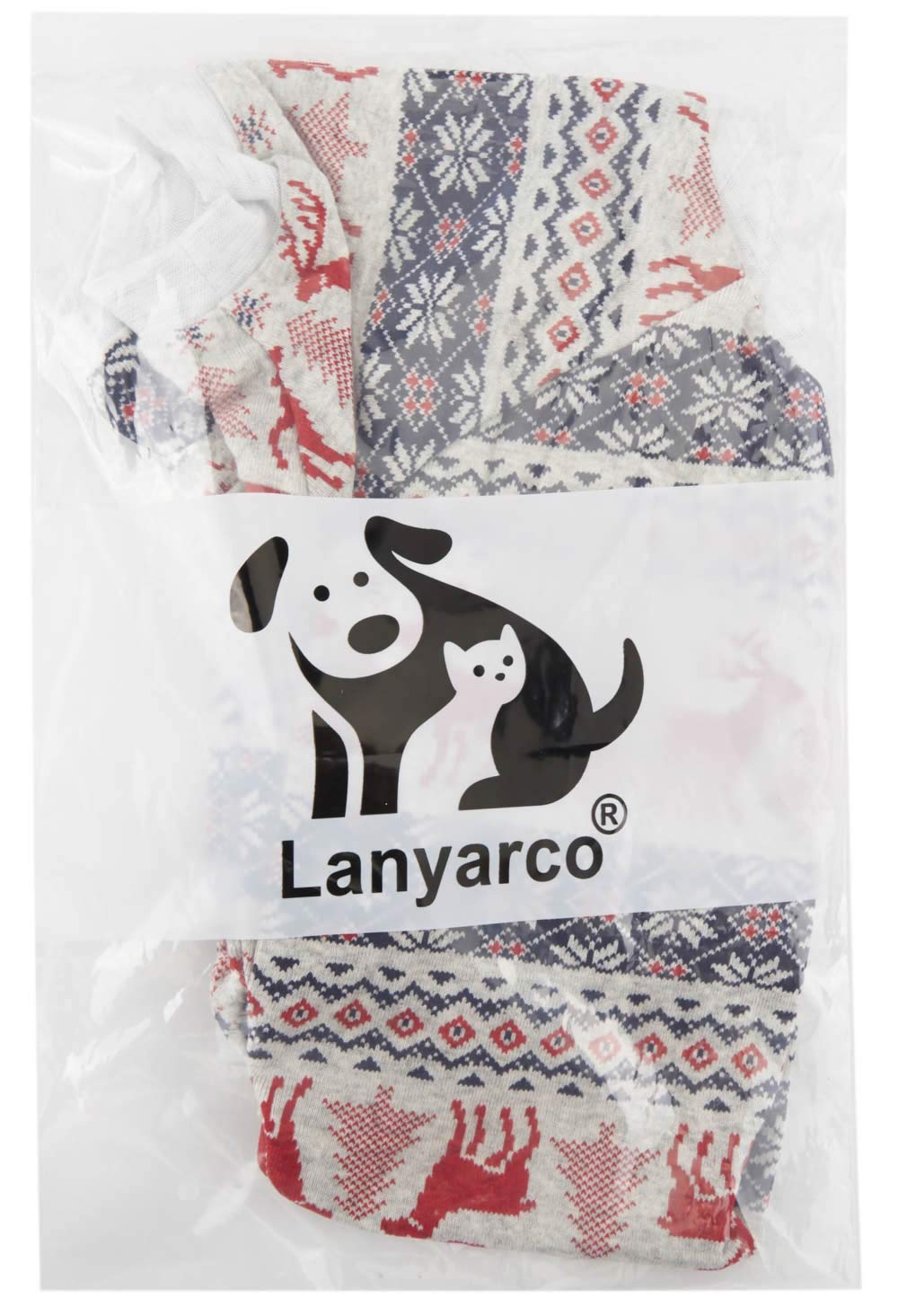 Lanyarco Xmas Grey Red Clothes Cotton Pet Dog Pajamas Jumpshit For Pets Dog Pajamas 16' Medium
