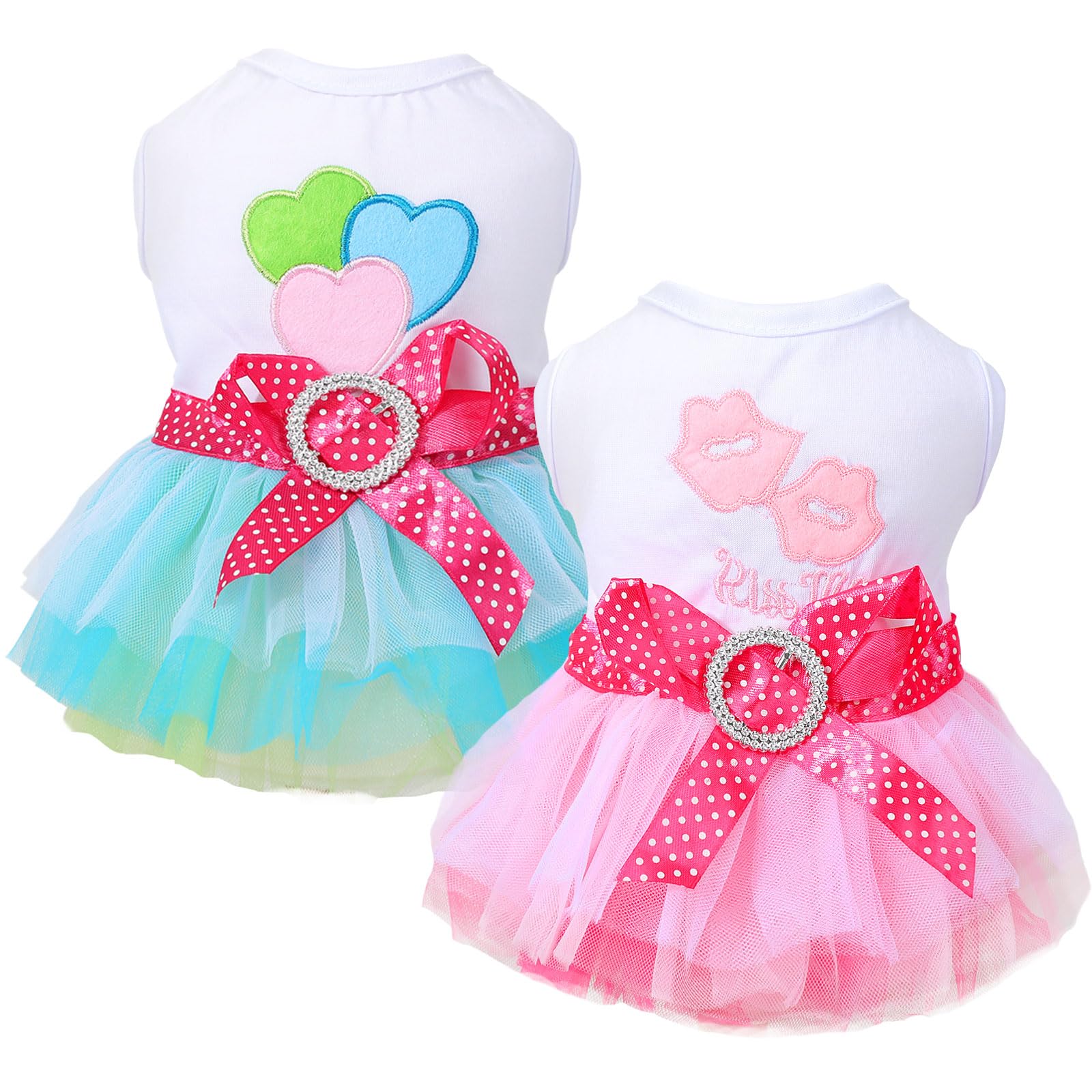 2 Pack Dog Dresses For Small Dogs Girls Cute Princess Puppy Dresses With Rhinestones Tutu Pet Dress Outfit Female Dog Clothes Ch