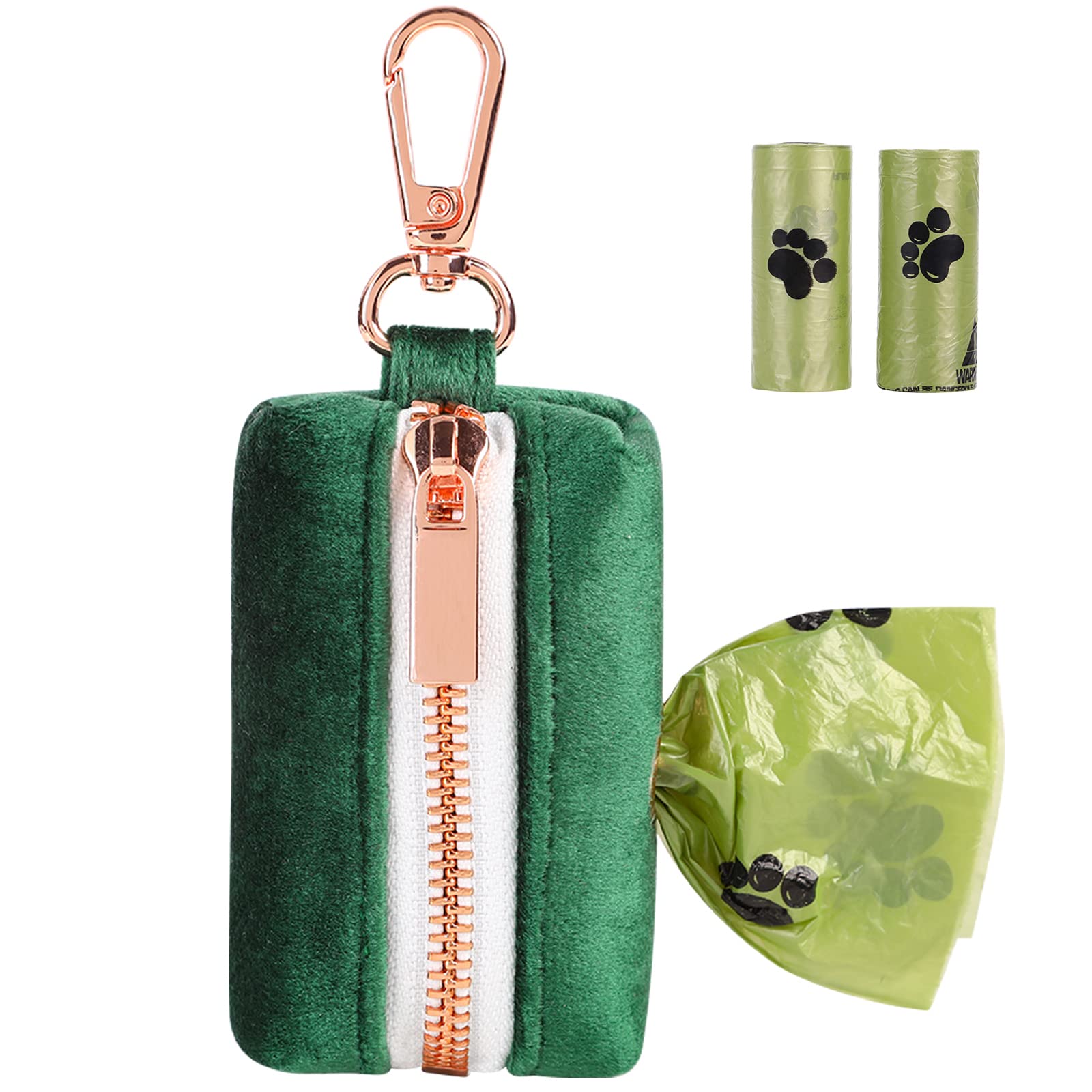 Aring Pet Dog Poop Bag Holder, Velvet Doggy Waste Bag Dispenser Attach To Any Leashes, Dark Green Portable Washable Pet Waste Po