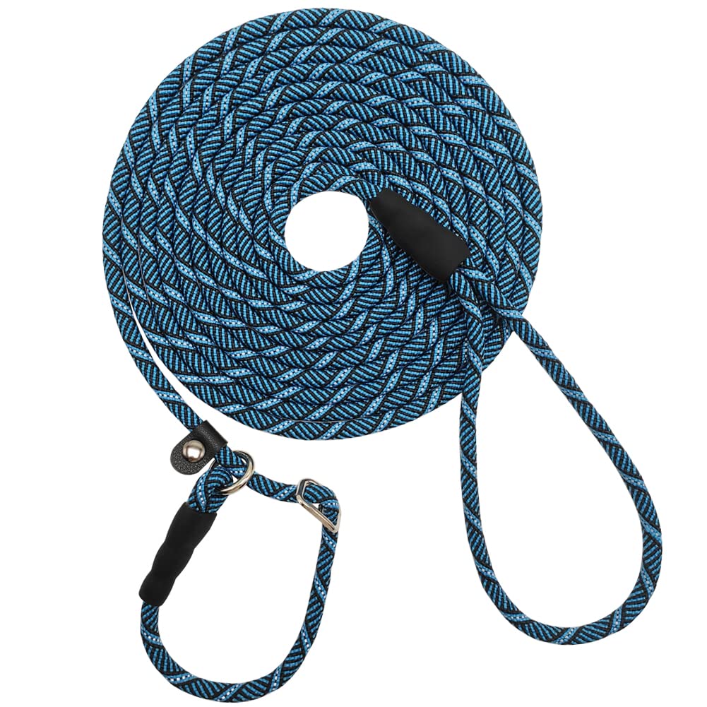 Sepxufore Long Slip Lead Dog Leash Reflective Anti-Choking 12 Ft/20 Ft/30 Ft/50 Ft Rope Training Leash For Medium Dogs Small Puppy Pets (50Ft, Blue)