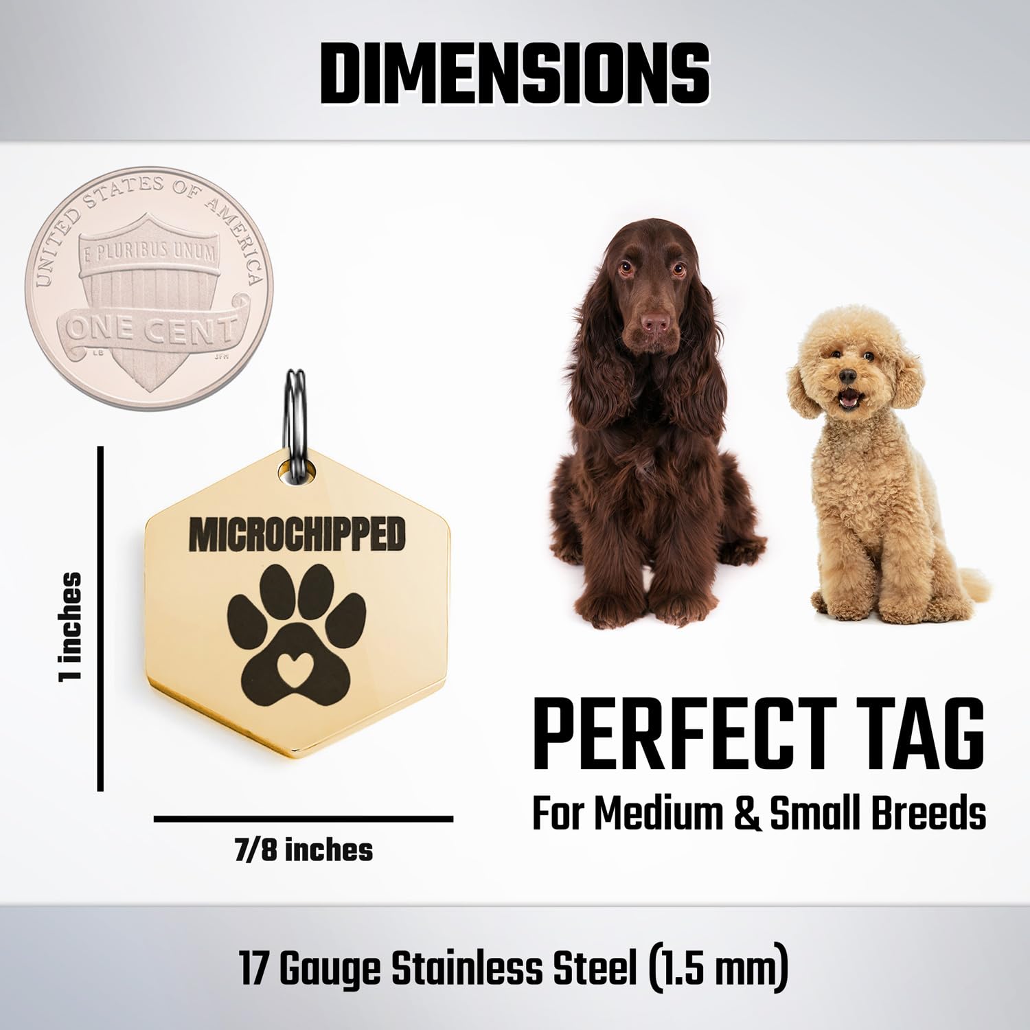 Universal Pet Tag Microchipped Pet Notation Fits All Collar Types Tag Chip Tag For Pets Dog Collar Gift Chip Id (Hexagonal_Gold)