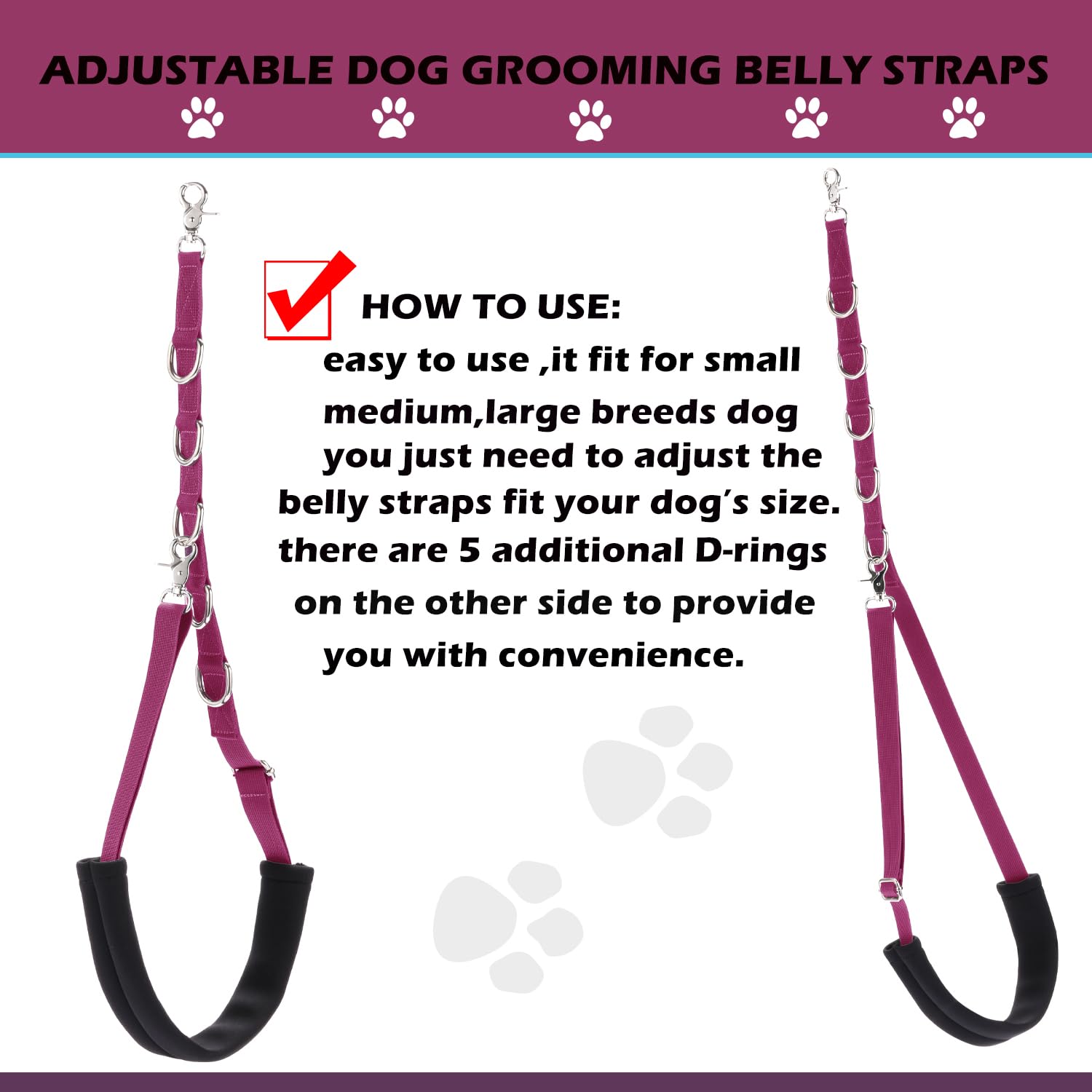 Dog Grooming Belly Straps Hot Pink Pet Grooming Supplies 3 Sets Professional Dogs Belly Band Pets Dogs Groomer Extension Strap T
