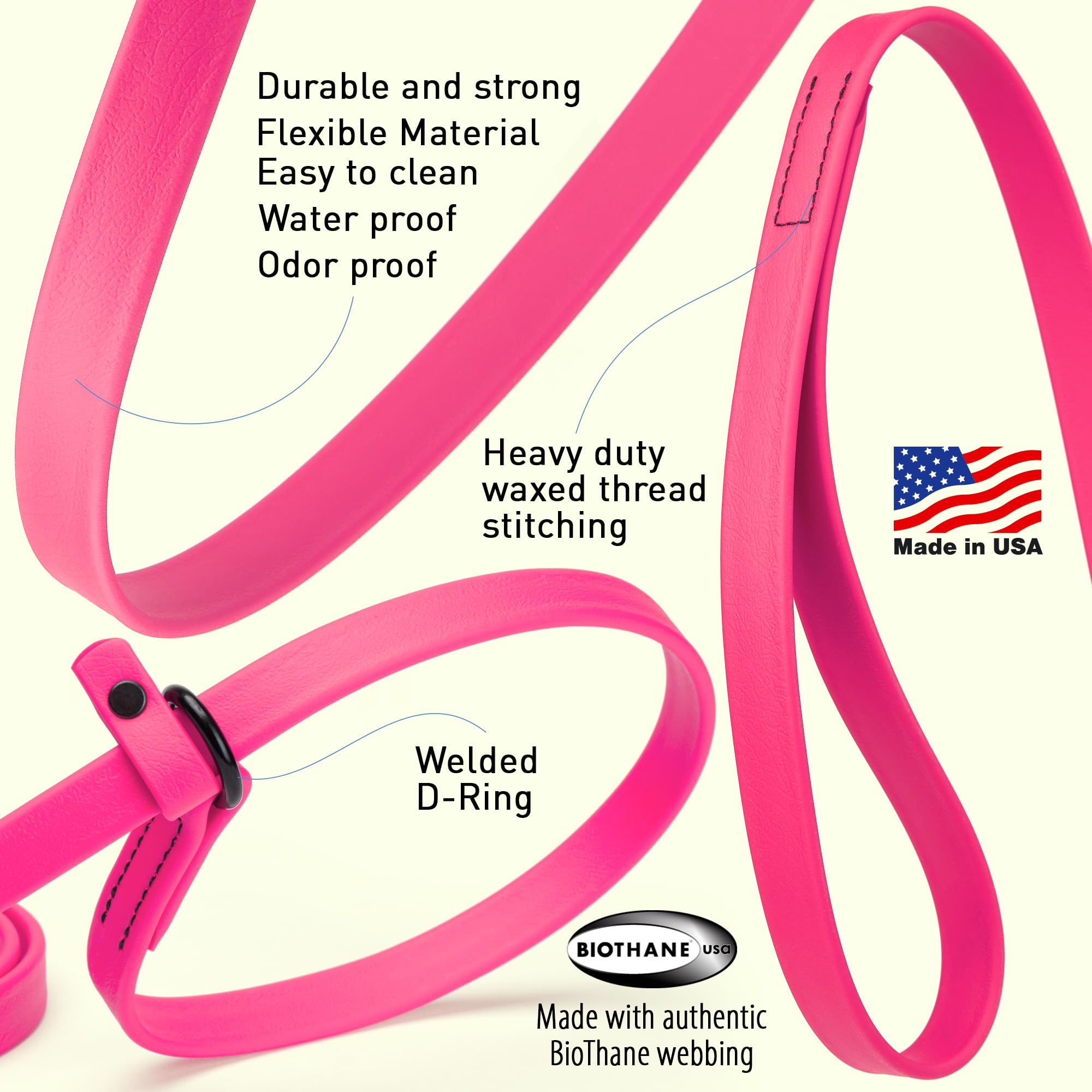 Dogline Biothane Slip Dog Leash - For Small, Medium And Large Dogs - Odor Free Slip Lead, Heavy Duty And Durable Material Kennel Lead - Passionfruit Pink - 5Ft L X 3/8In W