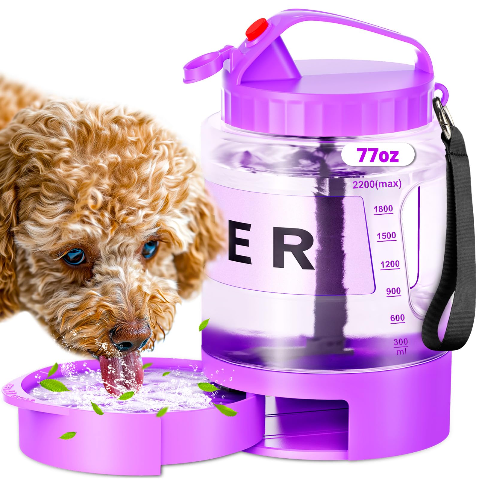 77oz Large Dog Water Bottle - Portable Travel Dog Water Dispenser & Bowl - Leak-Proof Pet Water Jug for Hiking, Camping, Walking
