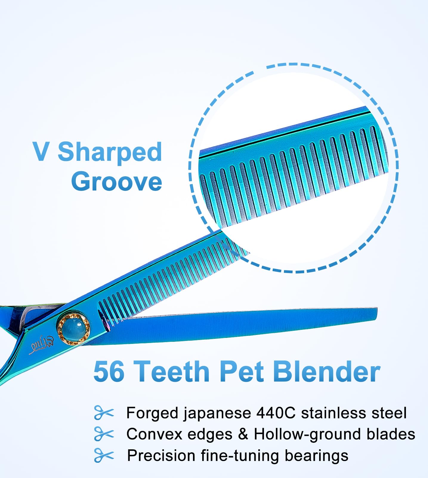 Stjuo 7.5'' Dog Thinning Scissors For Grooming 440C Stainless Steel Green Professional Pet Trimming Scissors Sharp Blades Cuttin