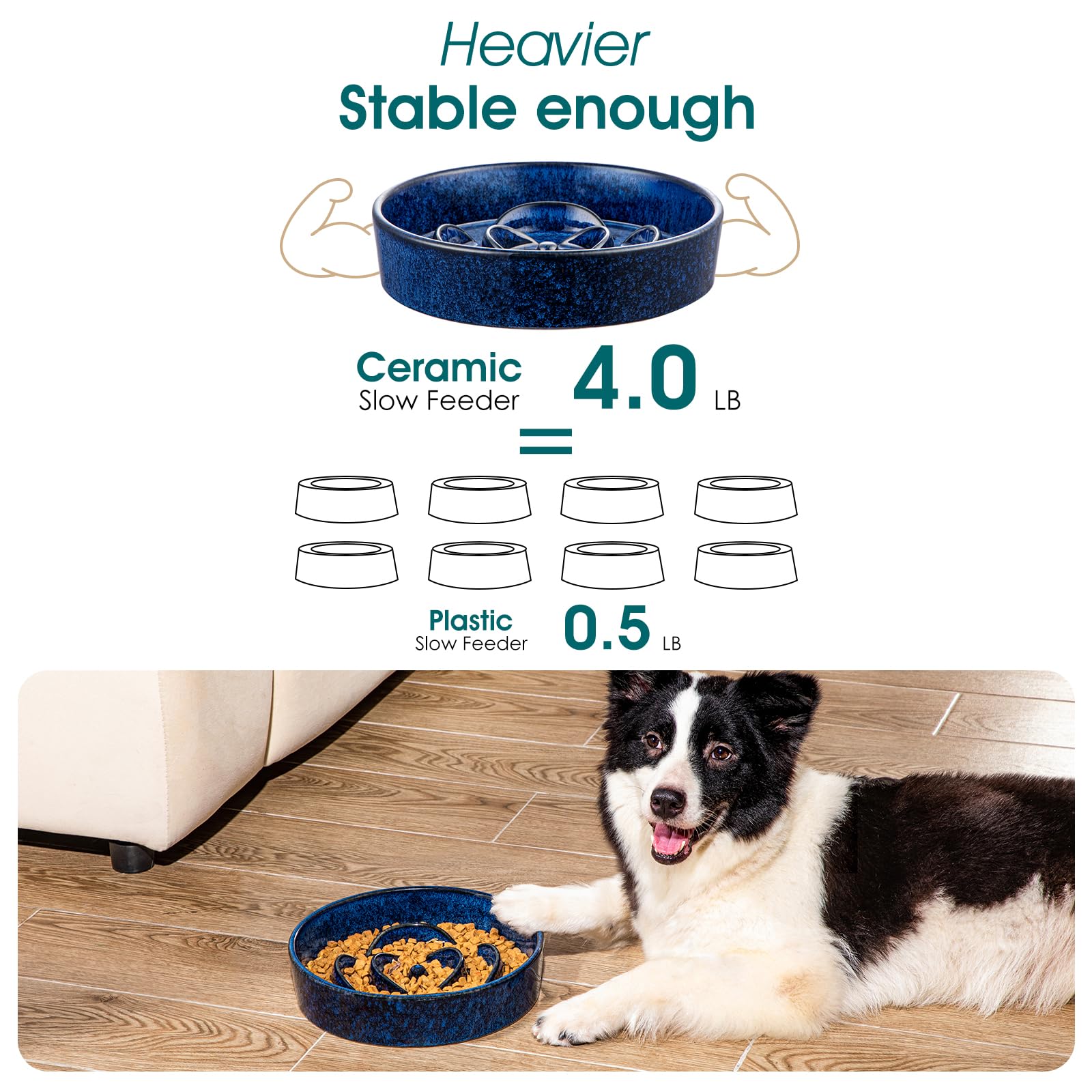vancasso Slow Feeder Dog Bowl, 3 Cups Ceramic Slow Feeder for Large Breed, Puzzle Maze Dog Food Bowl for Fast Eater, Blue