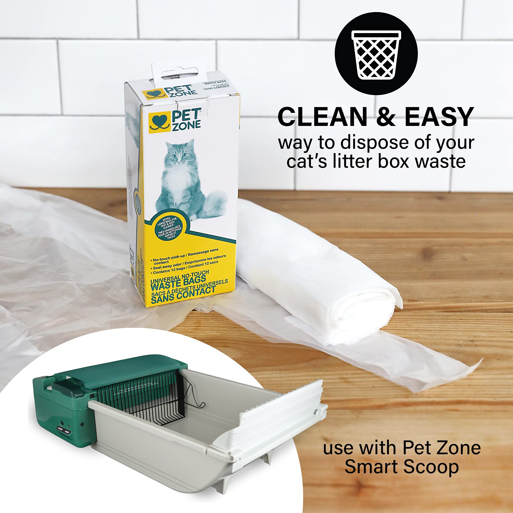Pet Zone Universal No-Touch Cat Litter Bags, Kitty Litter Bags & Waste Bags (Litter Bags, Pet Waste Bags Great For Cat Litter Bo
