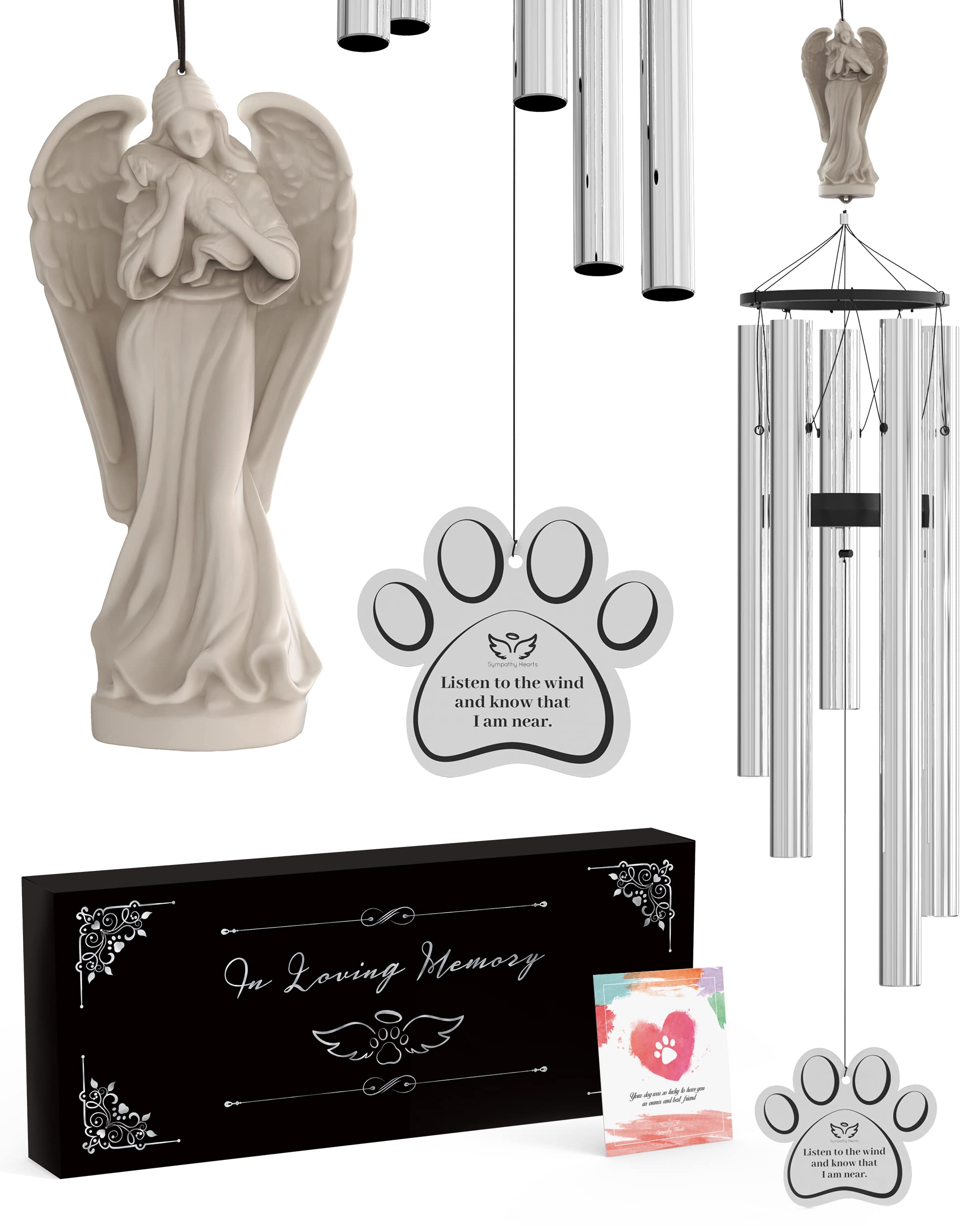 Sympathy Hearts Dog Memorial Wind Chime For Loss Of Dog - Dog Memorial Gifts For Loss Of Dog, 34'' Pet Memorial Wind Chimes For 