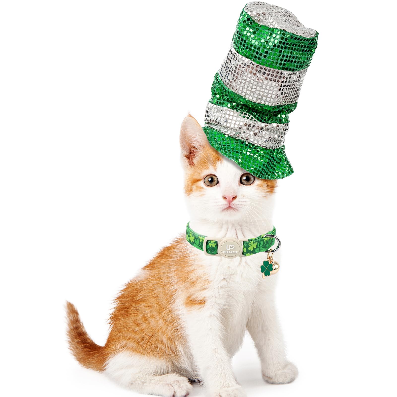 Up Urara Pup Cat Collar,2Pack St.Patrick'S Day Kitten Collars Cute Shamrock Breakaway Kitty Collars,Spring Green Trefoil Cat Col
