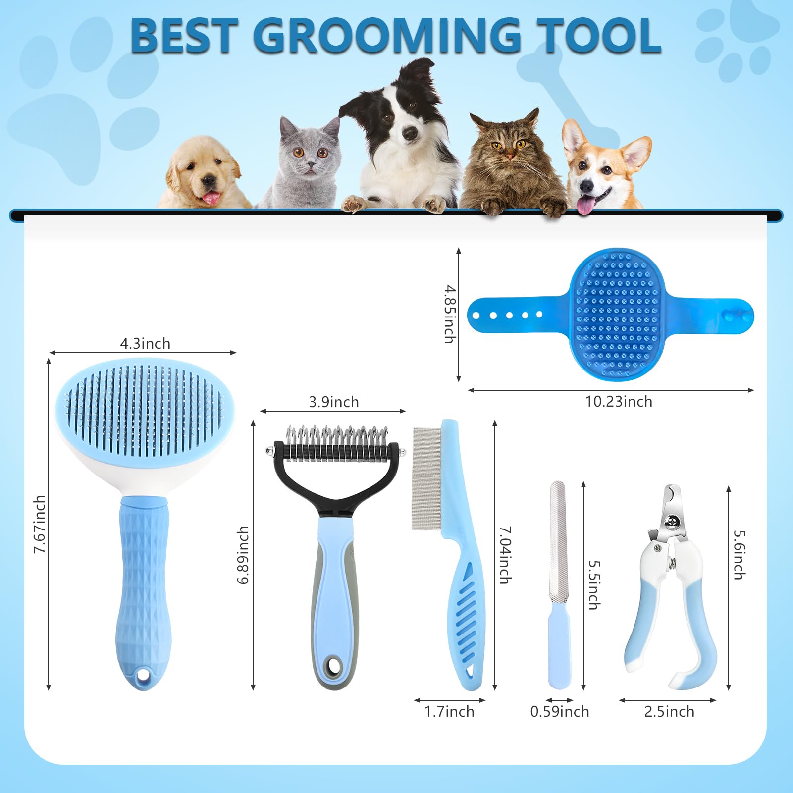 Lanswood Dog Brush Dog Grooming Kit 6Pcs Dog Brush For Shedding-Dog Brushes For Grooming, Dematting Comb For Dogs, Cat Nail Clip