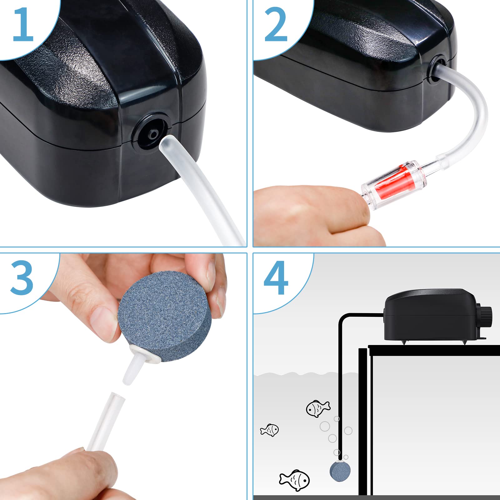 Uniclife Aquarium Air Pump Adjustable Quiet Oxygen Aerator Pump With Air Stone Airline Tubing Check Valve And Connector Accessories For Small Fish Tanks Ponds