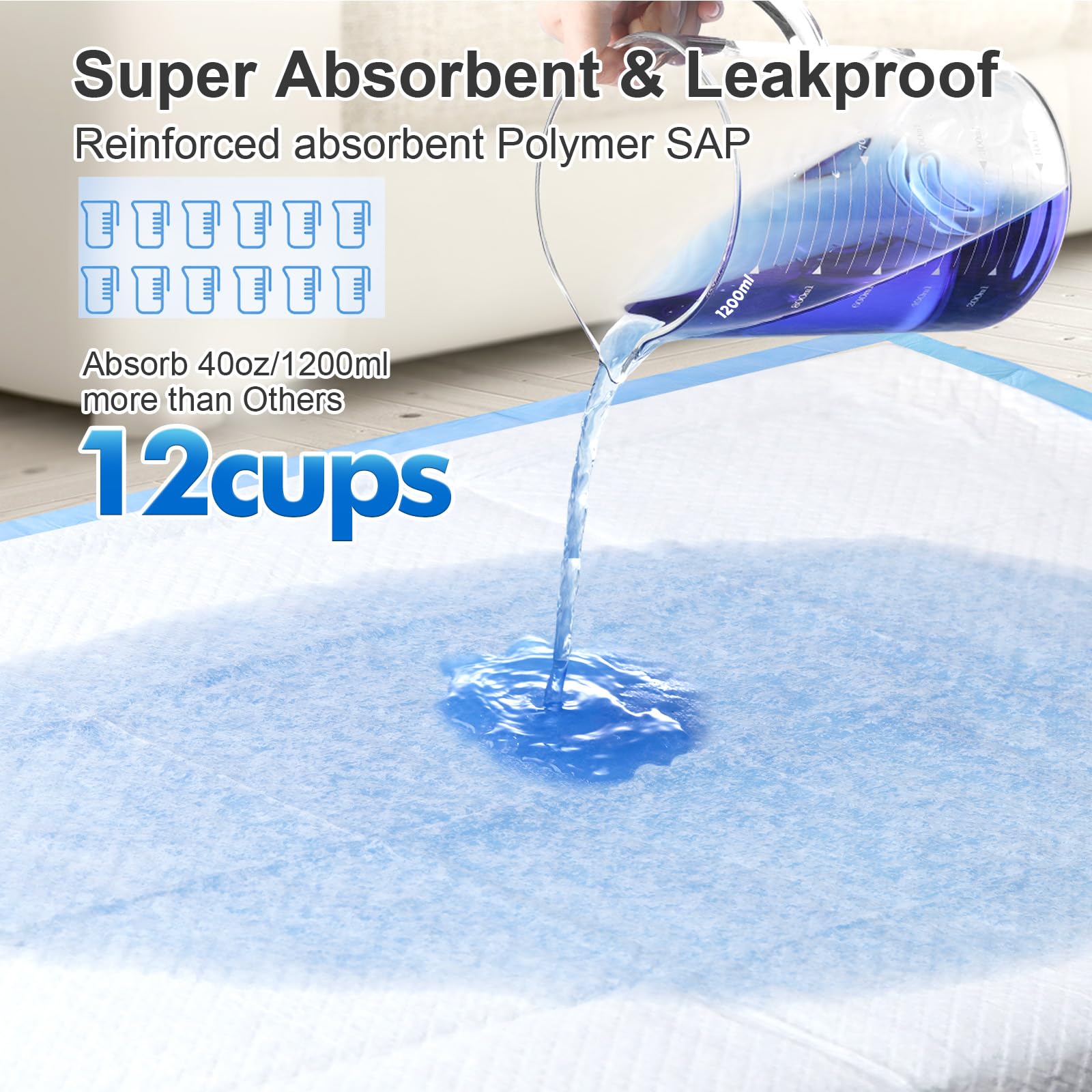 Upgraded 4XL 36x36 Thicken 6 Layers Dog Pee Pads, Ultra Absorbent Pee Pads, Absorb up to 12 Cups, Leak-Proof & Quick Dry Puppy P