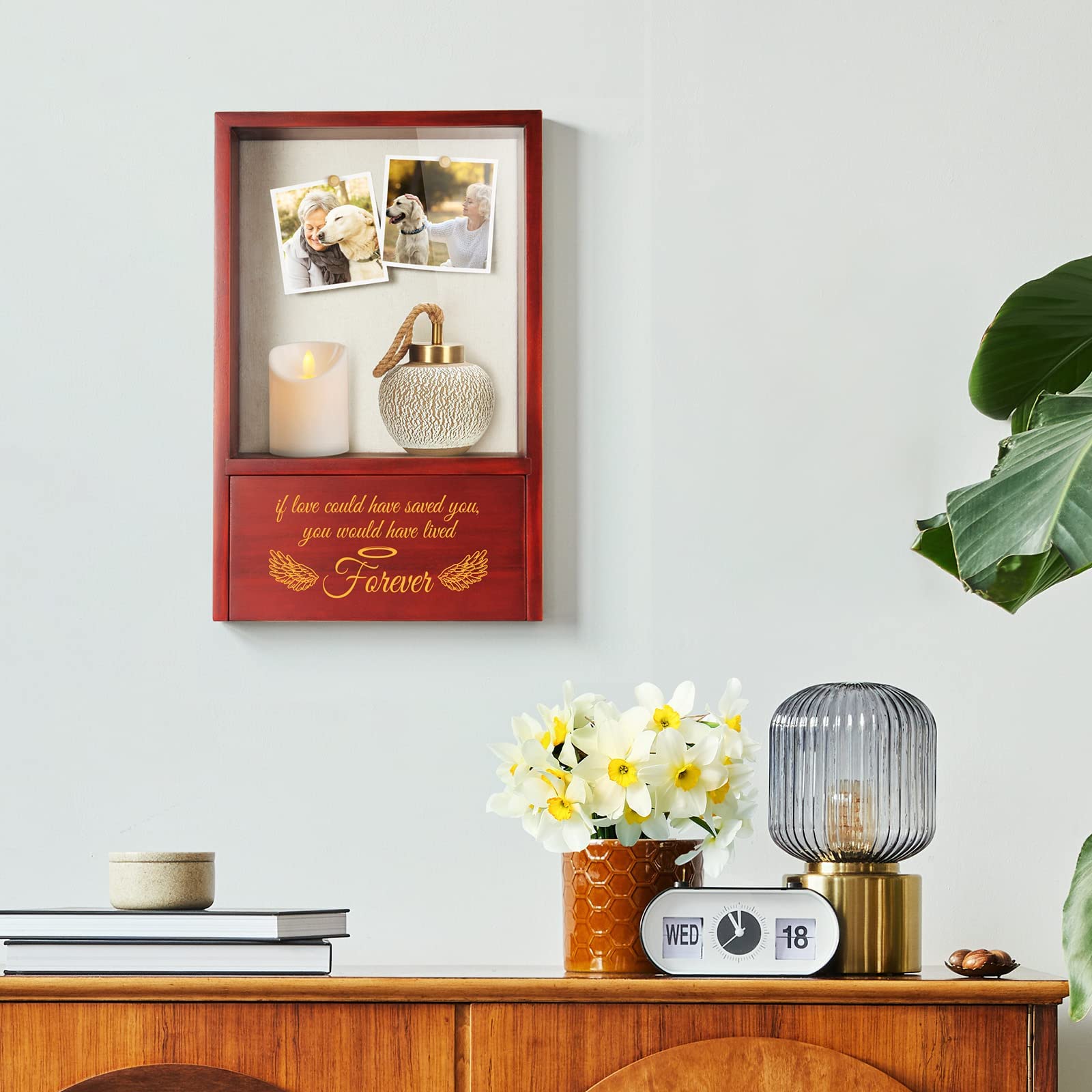 Tj.Moree Dog Memorial Gifts - Dog Urns For Ashes Display Case, Pet Sympathy Gifts Shadow Box - If Love Could Have Saved You, You Would Have Lived Forever Angel Wings