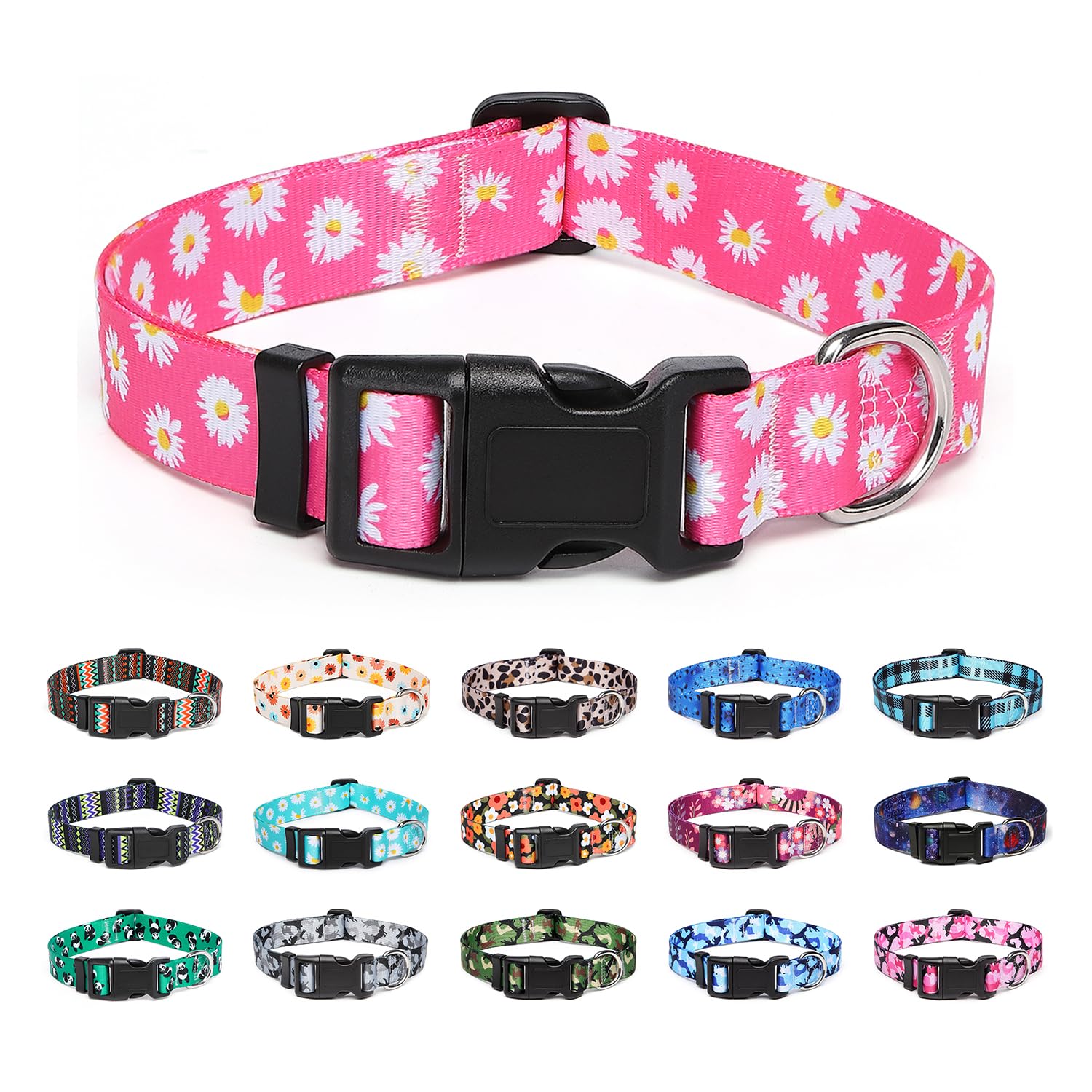 Suredoo Adjustable Dog Collar With Patterns, Ultra Comfy Soft Nylon Breathable Pet Collar For Small Medium Large Dogs (S, Pink D