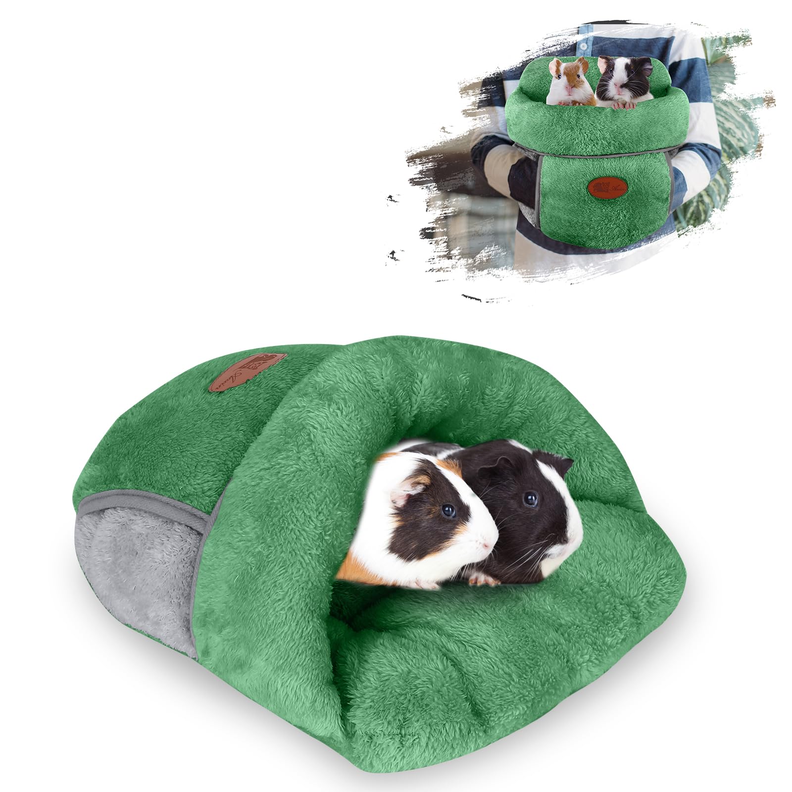 Yuepet Guinea Pig Bed Cuddle Cave Warm Fleece Cozy House Bedding Sleeping Cushion Cage Nest For Small Animal Squirrel Chinchilla Rabbit Hedgehog Cage Accessories Green