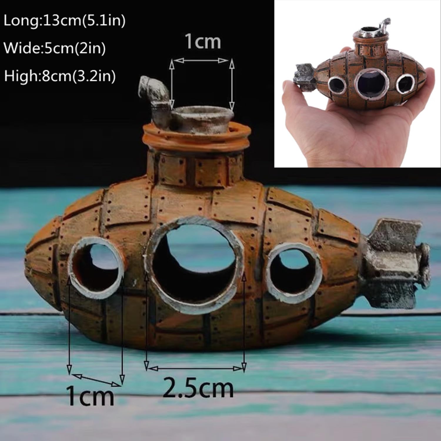 kawosun Floating Fish Tank Decoration Cute Retro Submarine Aquarium Decoration, Safe Fish Toy Betta Cichlid Gold Fish Shrimp Her