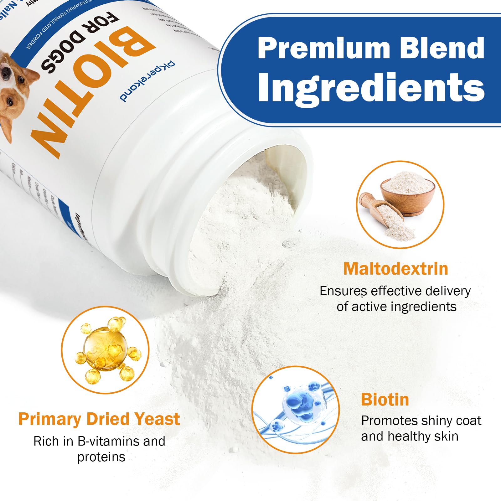 Biotin for Dogs, Supports Shiny Coat and Healthy Skin, Strengthens Dog Nails, Biotin Powder Supplement for Dog Shedding, Dry Ski