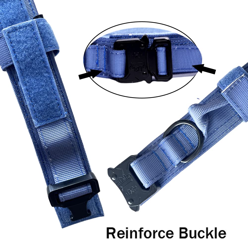 Tactical Dog Collar Military Dog Collar Adjustable Nylon Dog Collar Heavy Duty Metal Buckle With Handle For Dog Training (Dark Blue,Xl)