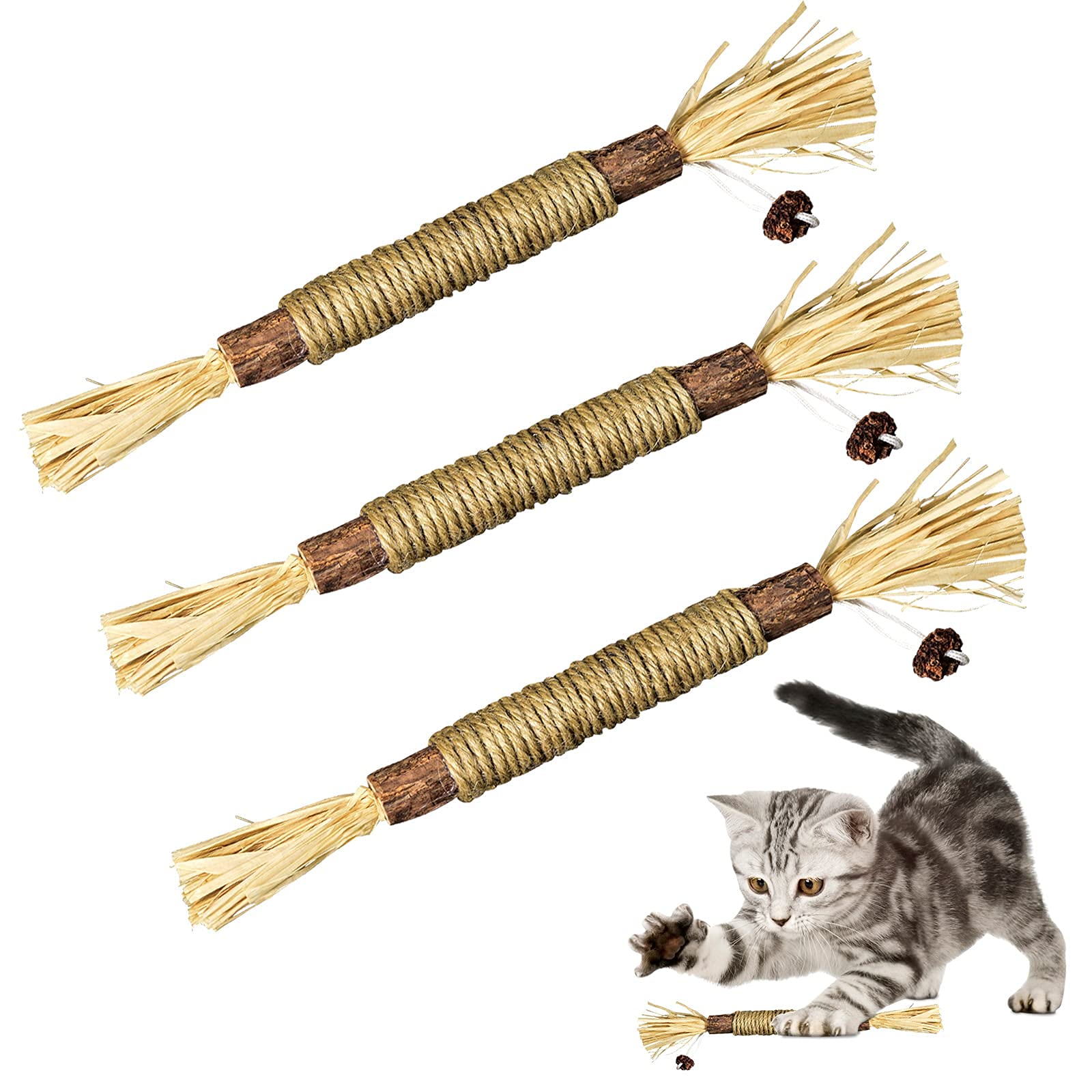Elopaw 3 Pack Silvervine Sticks Cat Toys  Interactive Indoor Cat Toys For Teething Kittens