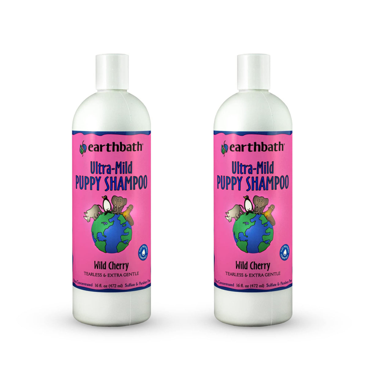 Earthbath, Ultra-Mild Wild Cherry Puppy Shampoo - Extra Gentle & Tearless Dog Shampoo, Made In Usa, Deodorizing Dog Wash, Cruelty Free Puppy Supplies, Shampoo For Smelly Dogs - 16 Oz (2 Pack)