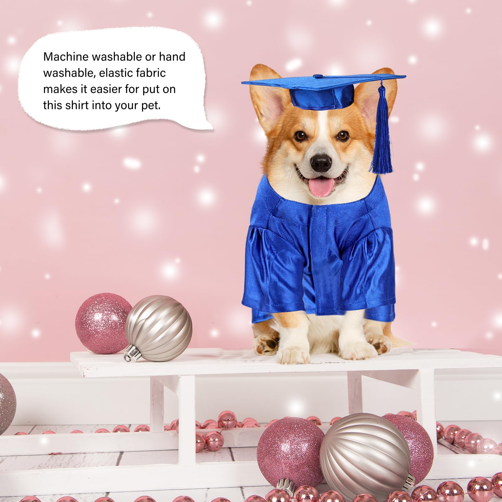 Dog Graduation Cap And Gown, Dogs Cats Graduation Holiday Halloween Costume Accessory(Blue,Medium)