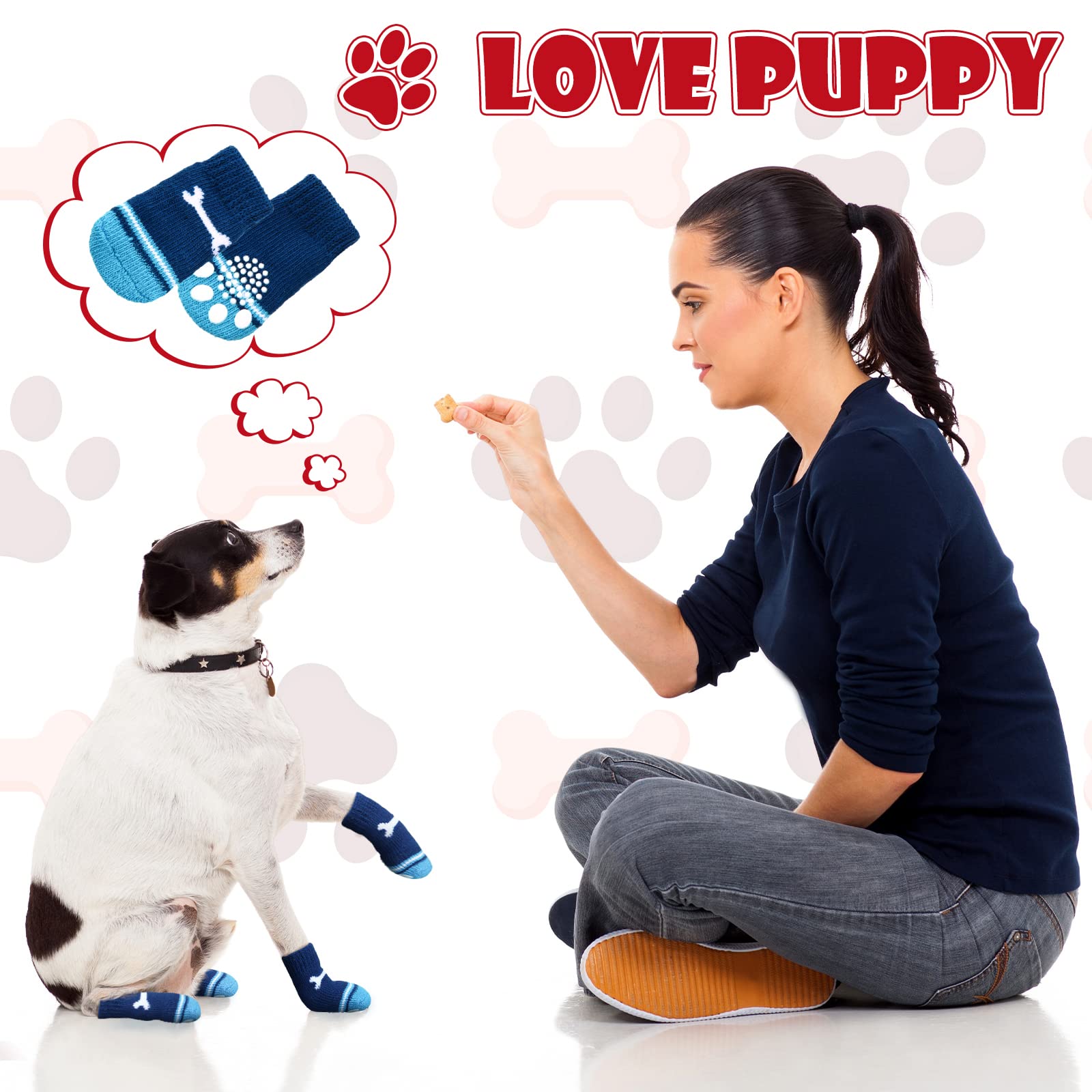 24 Pieces Dog Socks For Small Medium Dogs Non Slip Skid Pet Puppy Doggie Grip Socks Paw Protectors Indoor Traction Control Socks For Hardwood Floor Protection, 6 Styles(Large)