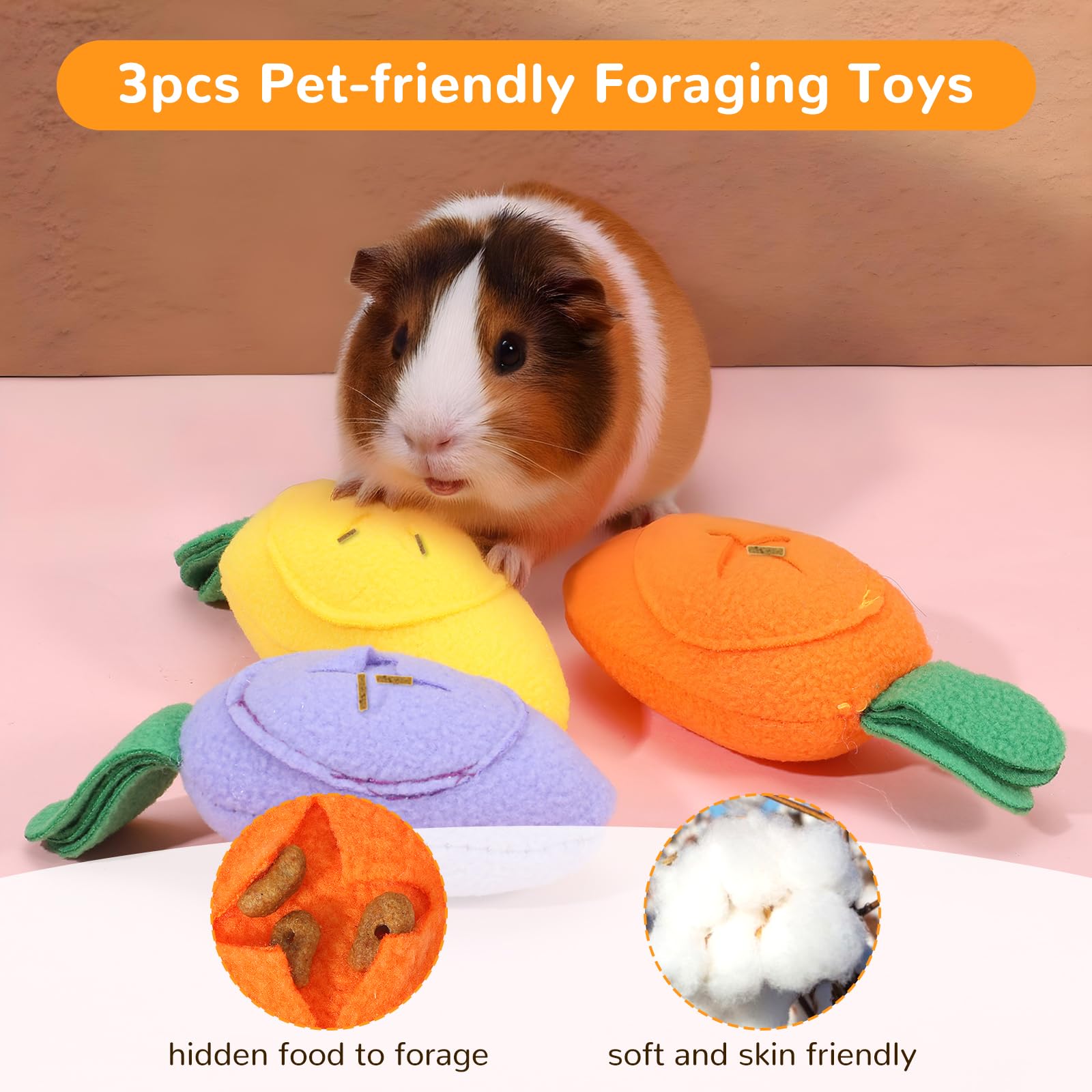3 Pcs Guinea Pig Toys Guinea Pig Enrichment Toys Washable Snuffle Ball Treat Dispenser Slow Feeder Toy Boredom Puzzle Feed Game