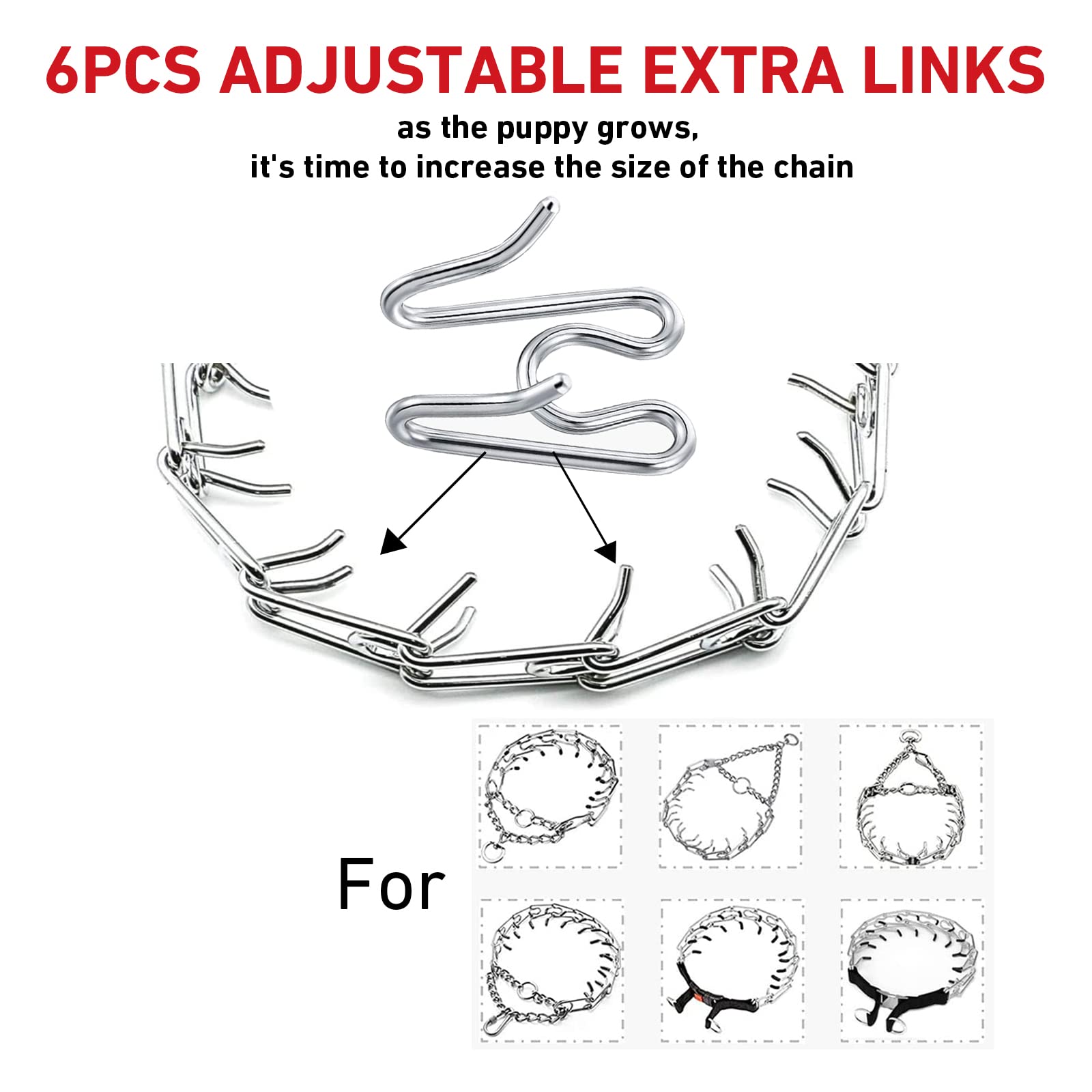 6 Pack Extra Links Prong Collar For Dog- Replacement 3.0Mm Stainless Steel Pinch Collar For Dogs Links Extra Training Collar Lin