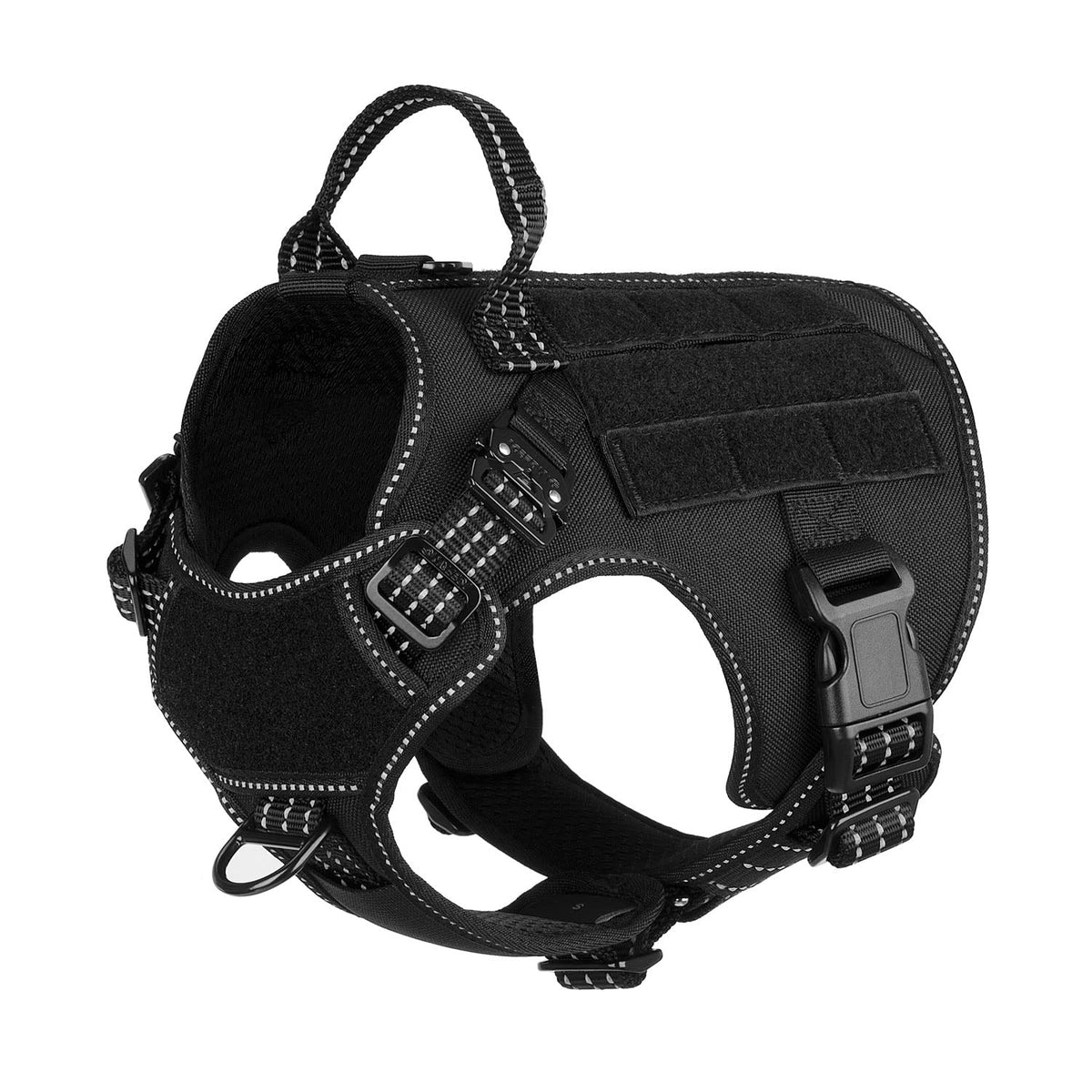 Icefang Tactical Dog Harness,2X Metal Buckle,Working Dog Molle Vest With Handle,No Pulling Front Leash Clip,Hook And Loop Panel (Small (Pack Of 1), Reflective Black)