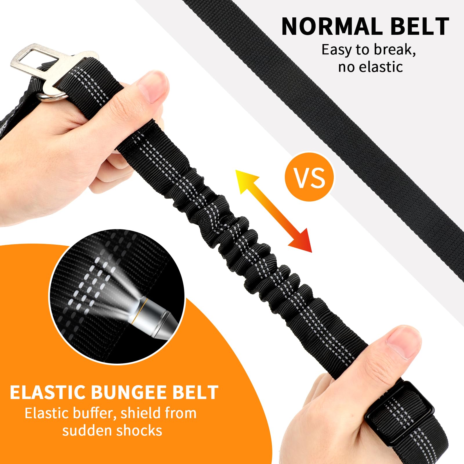 Bwogue 2 Piece Dog Seat Belt For Car With Elastic Bungee Buffer Safety Seatbelt Car Headrest Restraint Wear Adjustable Metal Buc