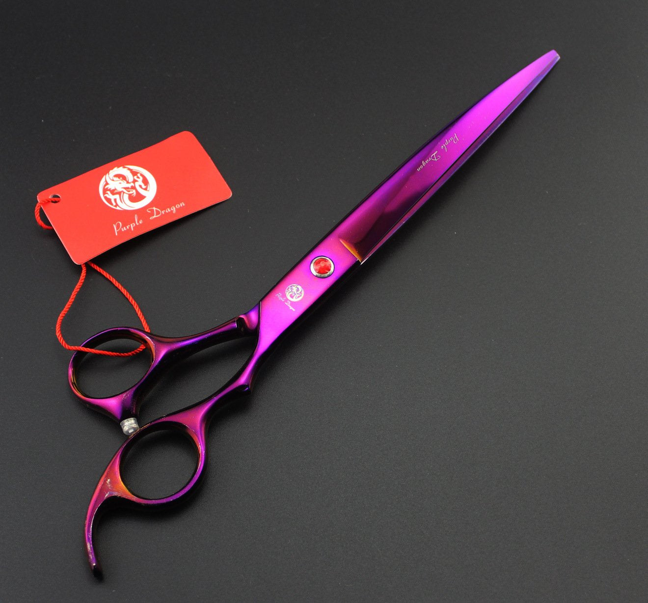 Purple Dragon 8.0 Inch Professional Pet Grooming Scissors,Dog Straight Shear, Thinning/Blending Scissor & 2 Pcs Curved Shear With Bag (Purple)