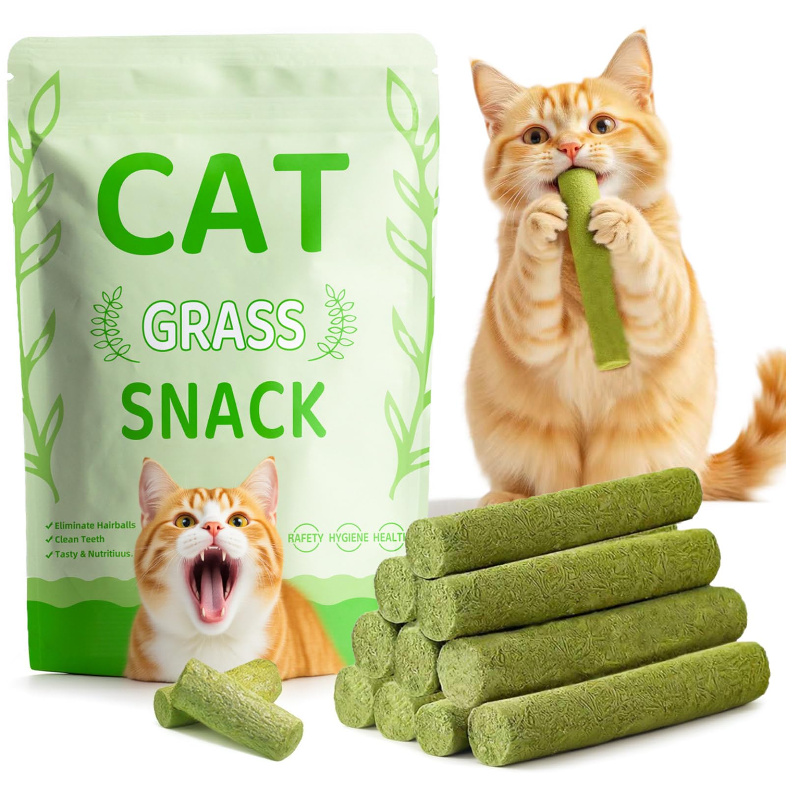 GREMBEB Cats Treat 17Pack 100g Cat Grass Teething Stick for Hairball Removal Kitten Toy Freeze Dried Catnip Toys Chew Dental Foo
