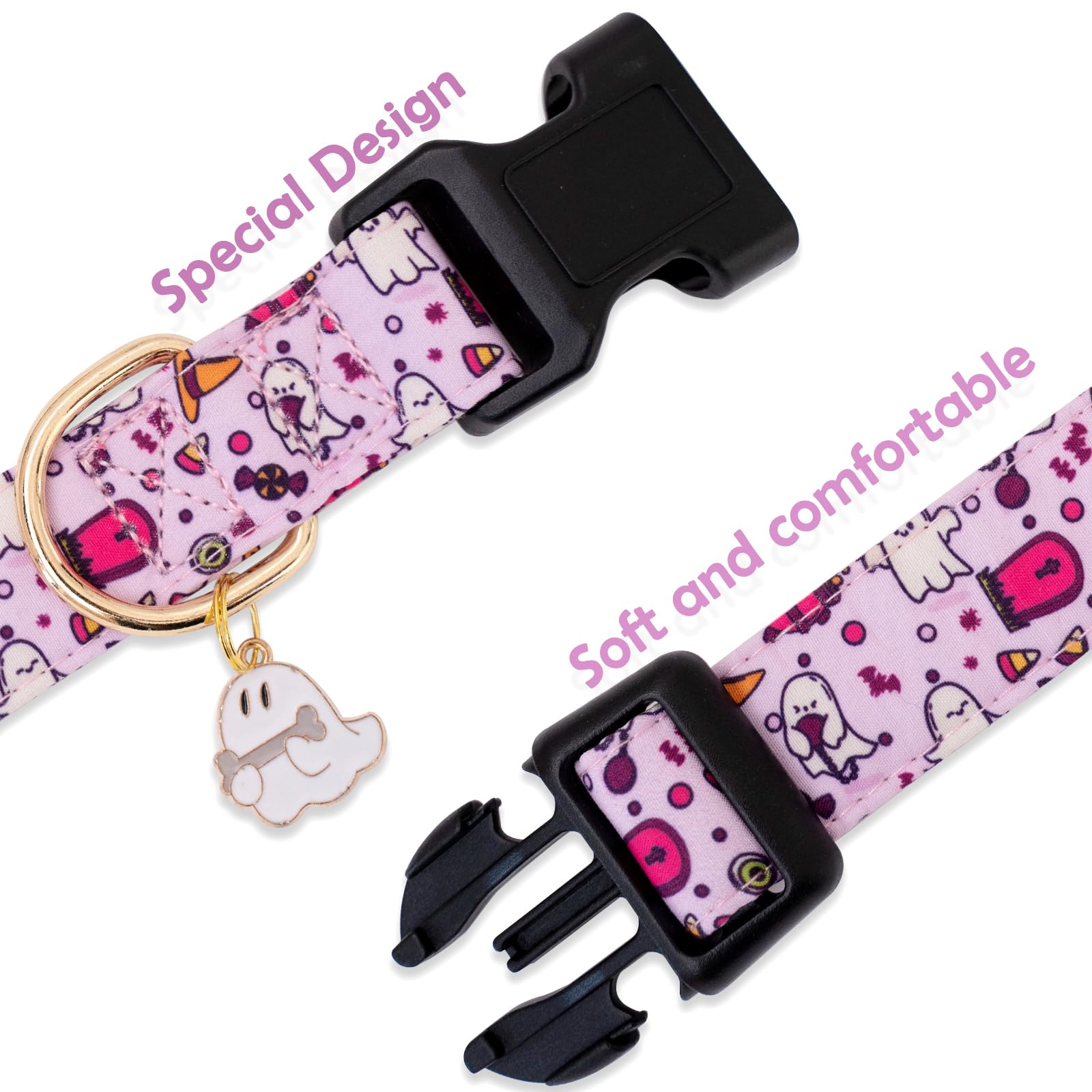 Faygarsle Fall Dog Collar Adorable Ghost Pattern Halloween Collar For Dogs Autumn Collar For Small Medium Large Female And Male Dogs Cute Neckwear For Dogs Purple Collar For Boy Girl Dogs S
