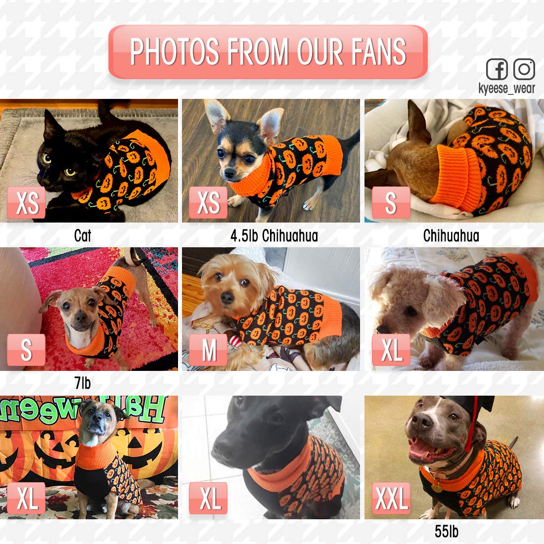 Kyeese Halloween Dog Sweater With Leash Hole Dog Sweater Pumpkin Turtleneck Dog Knitwear Warm Puppy Sweater,Xs
