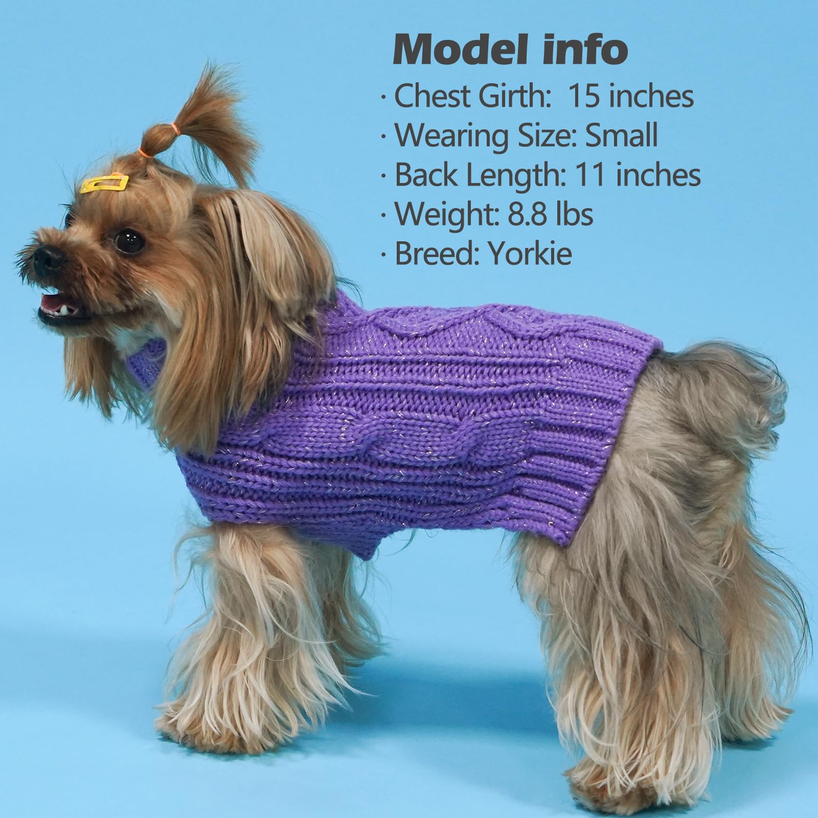 KYEESE Dog Sweaters for Medium Dogs with Golden Thread Turtleneck Dog Cable Knit Pullover Sweaters for Cold Weather, Purple, X-L