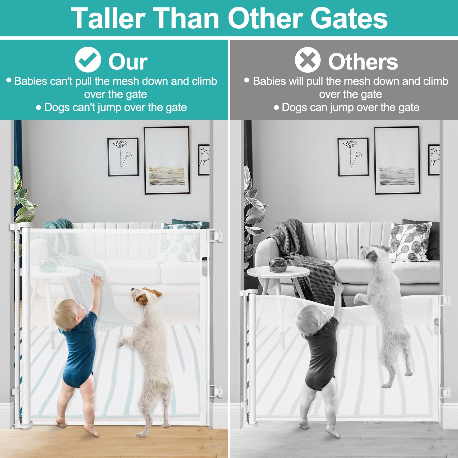 42 Inch Extra Tall Retractable Baby Gate - 55'' Wide, Extra Tall Dog Gate for Doorway