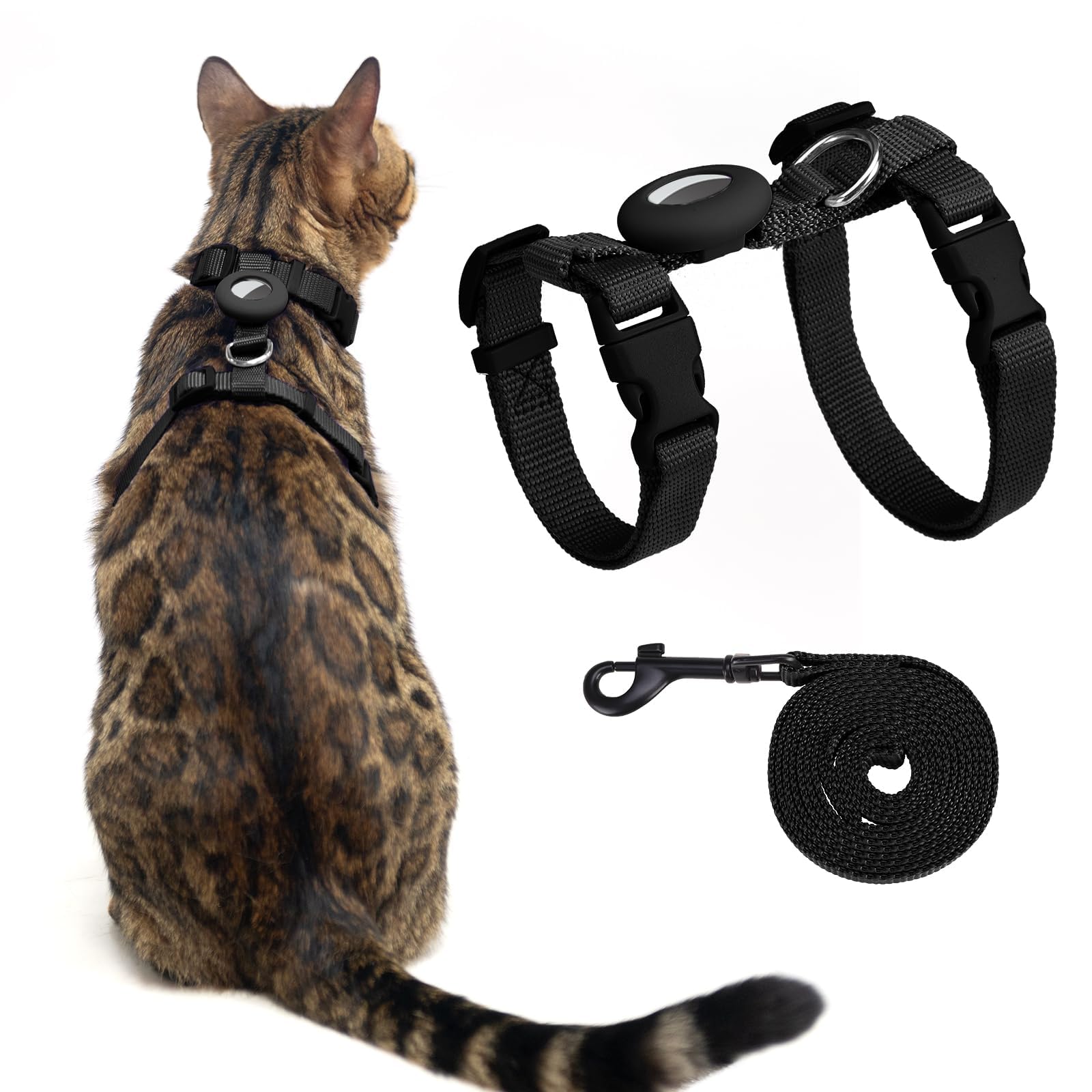 VKPETFR Cat Harness and Leash Set with Airtag Holder for Walking & Travelling, Escape Proof Cat Harness for Small Medium Large K