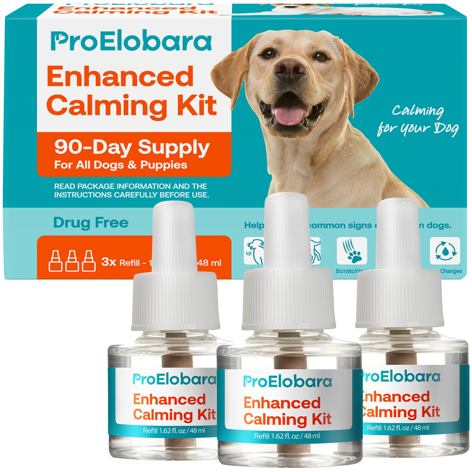ProElobara Dog Calming Pheromone Diffuser Refills: Dog Calming Pheromones Diffuser Refills - Reduces Stress & Anxiety Calming Ph