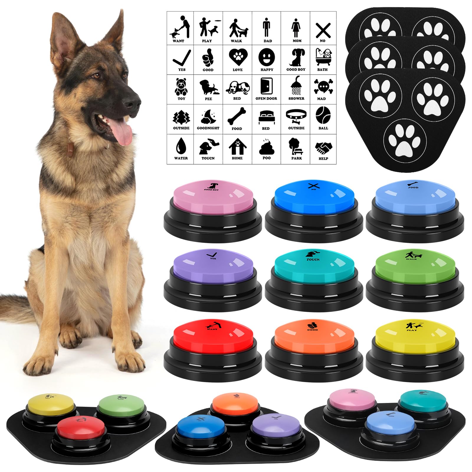 Dog Buttons For Communication, 9 Pcs Dog Talking Button Set, 30S Voice Recording Speaking Button Pet Speech Training Buzzers Wit