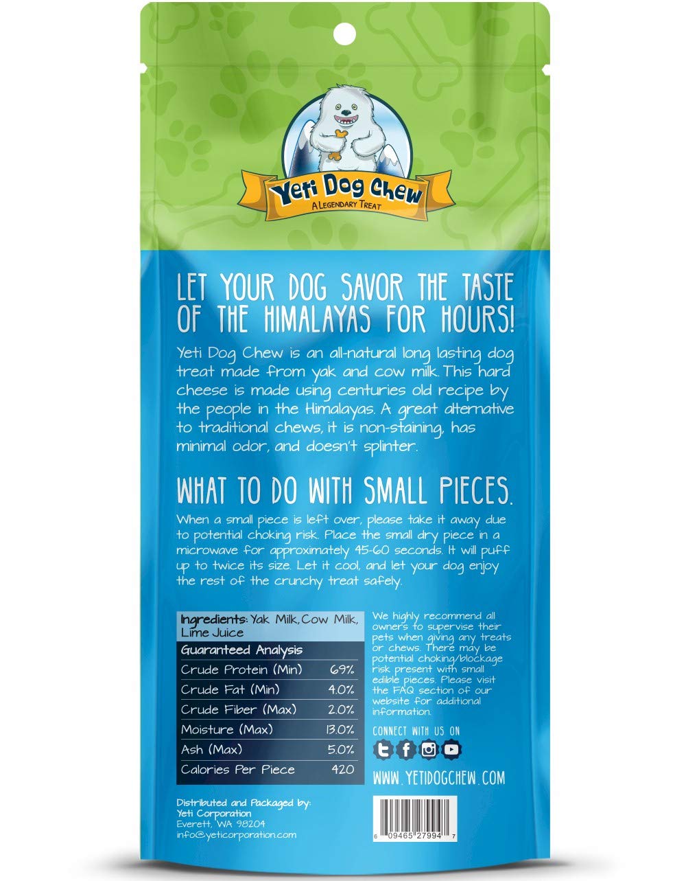 Yeti Natural Yak Cheese Long Lasting Dog Chews for Aggressive Chewers, Large Dog, 2 Pieces, 7 Oz