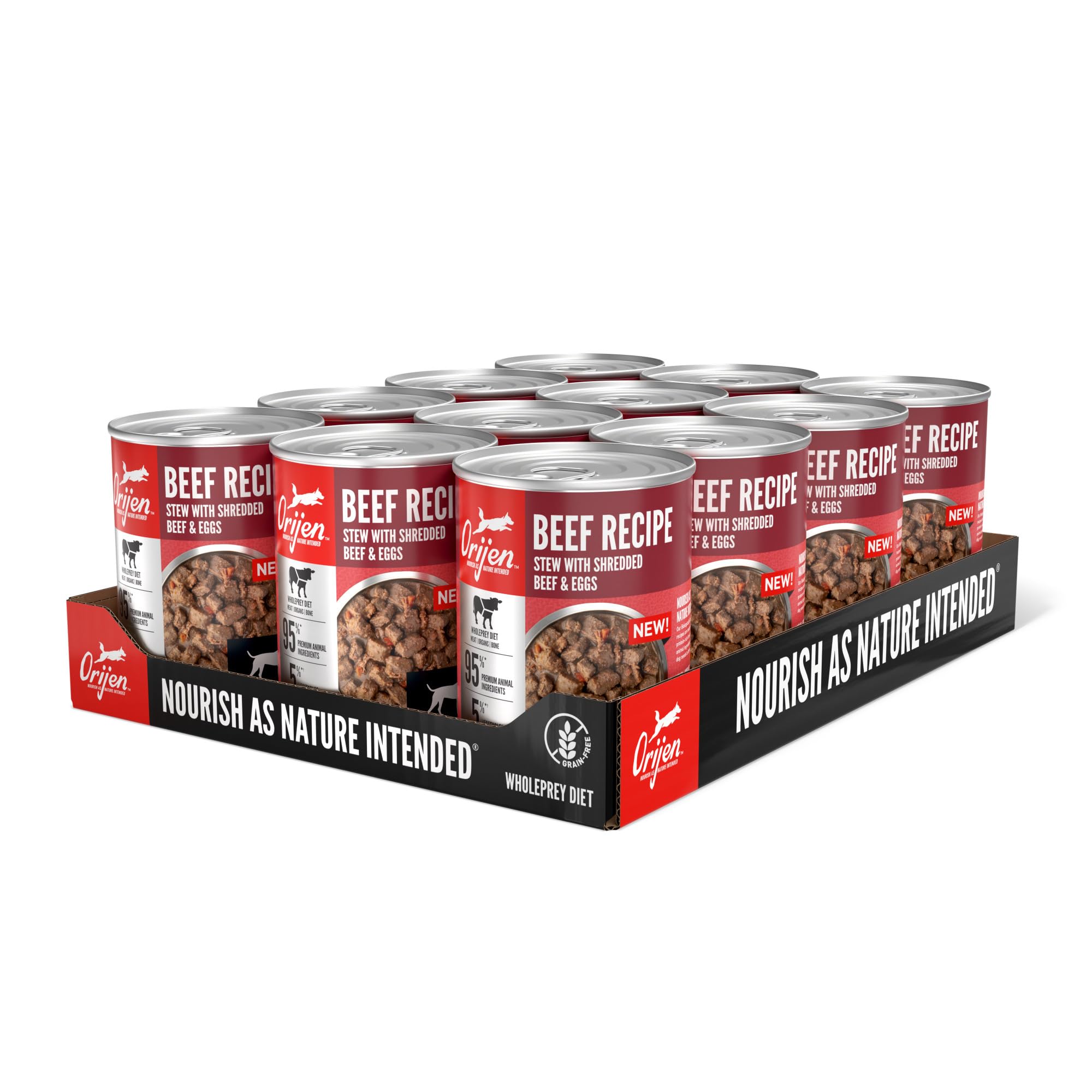 ORIJEN Real Meat Shreds Wet Dog Food Beef Stew Recipe 12.8oz Cans (12 Count)