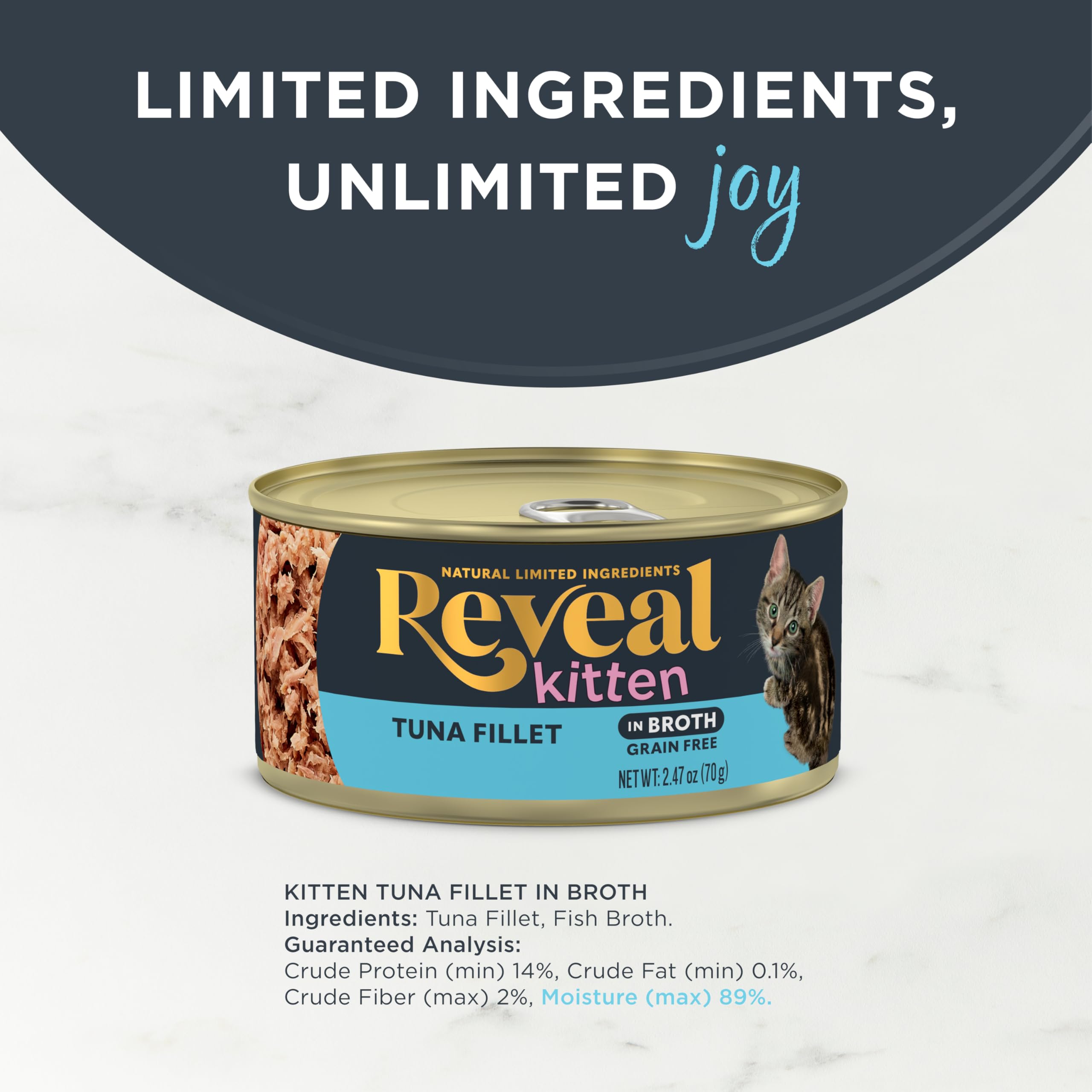 Reveal Natural Wet Kitten Food in Broth, Limited Ingredient Grain Free Canned Kitten Food, Protein with No Artificial Additives,
