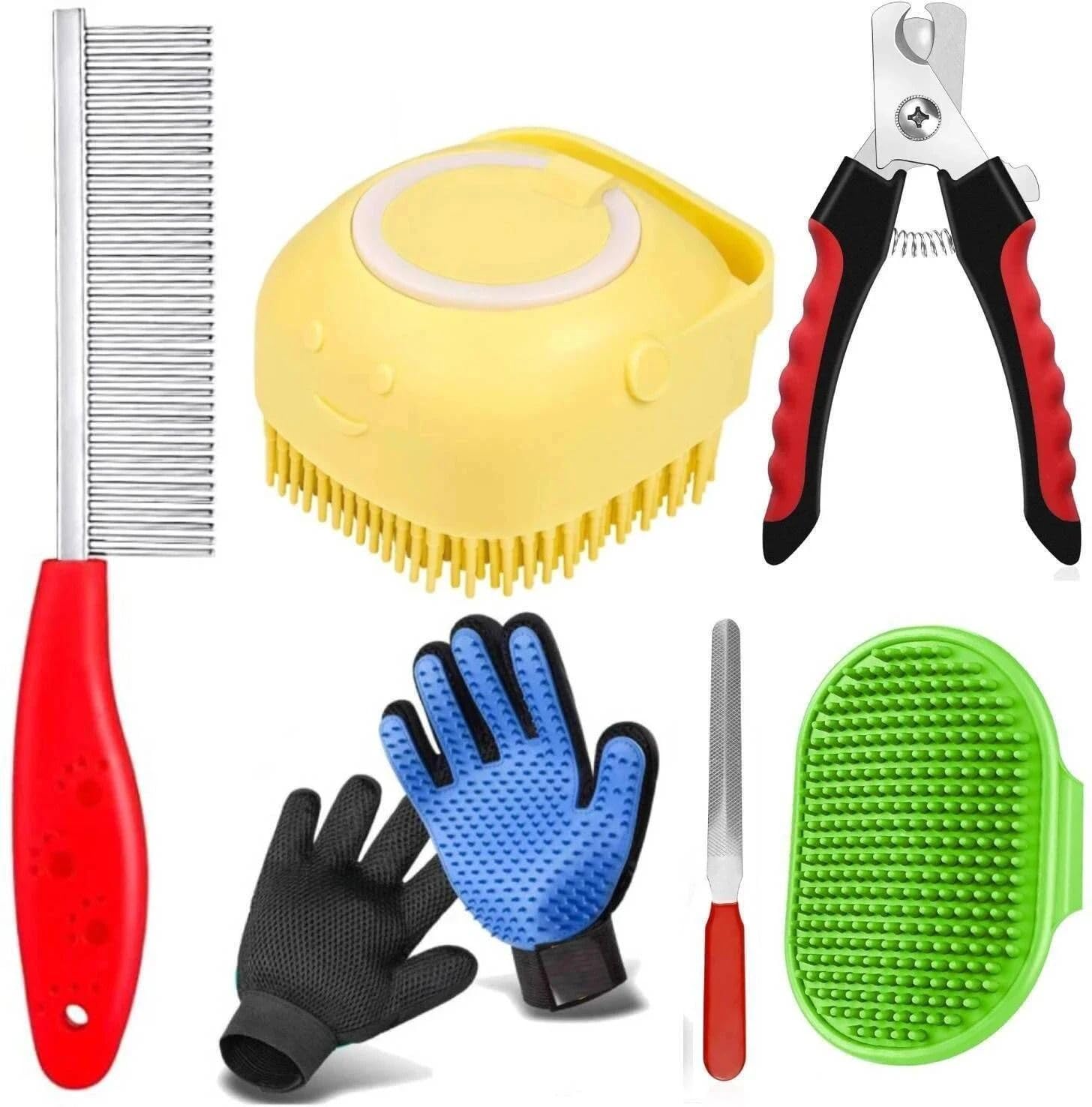 Agirav DP6 In 1 Pet Grooming Kit | Bath Brush,Comb & Shampoo Scrubber Set