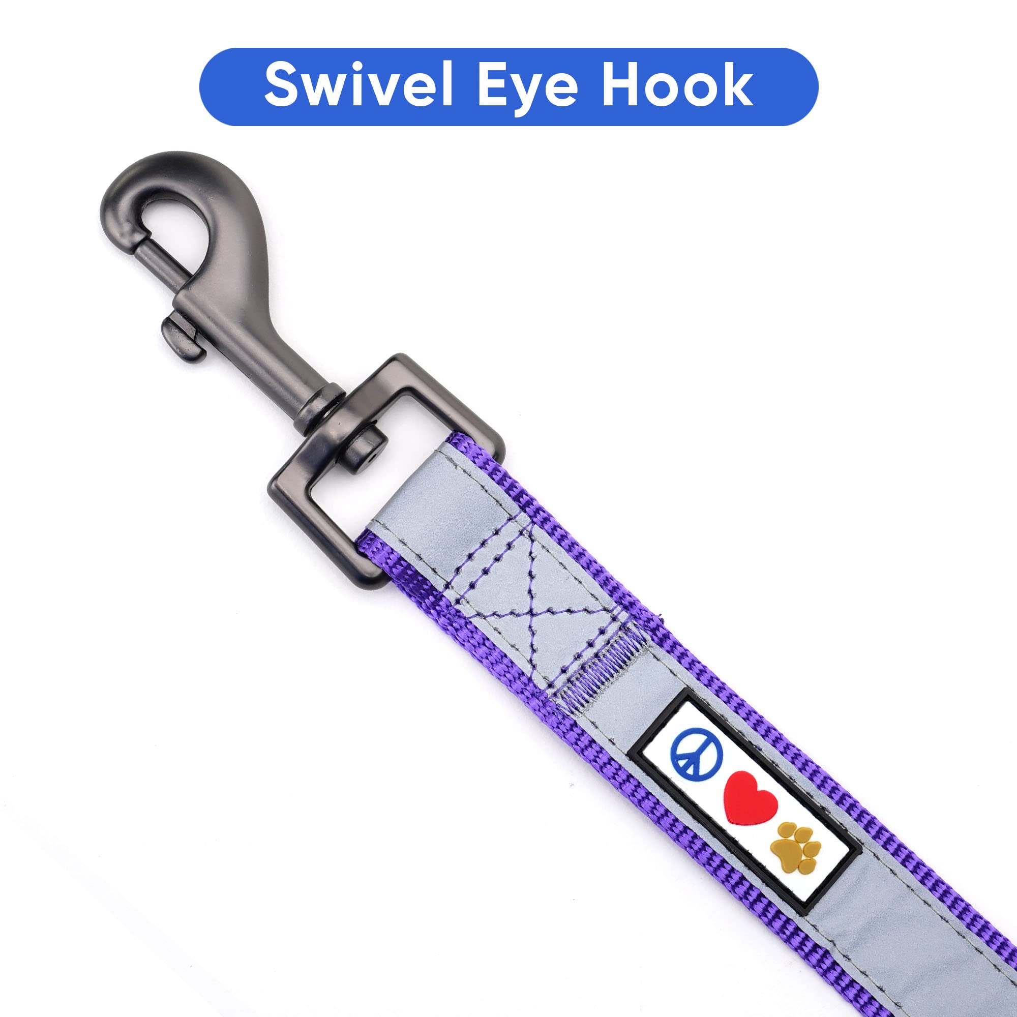 Pawtitas 6 FT Padded Dog Leash with Comfortable Neoprene Padding Handle - Purple Lead | Small Reflective Dog Leash with Highly R