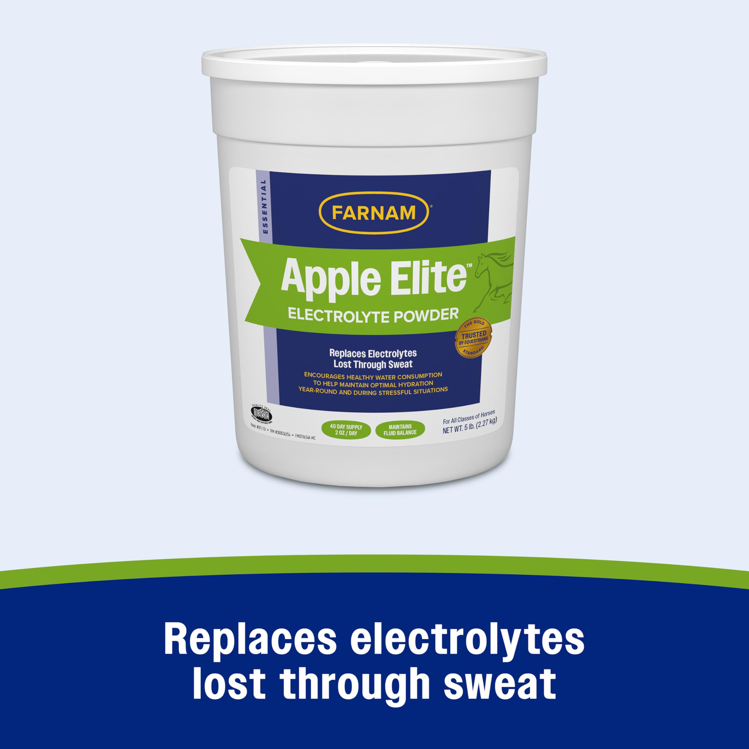 Farnam Apple Elite Horse Electrolyte Powder, Replaces minerals lost in sweat during exercise, extreme weather & stressful condit
