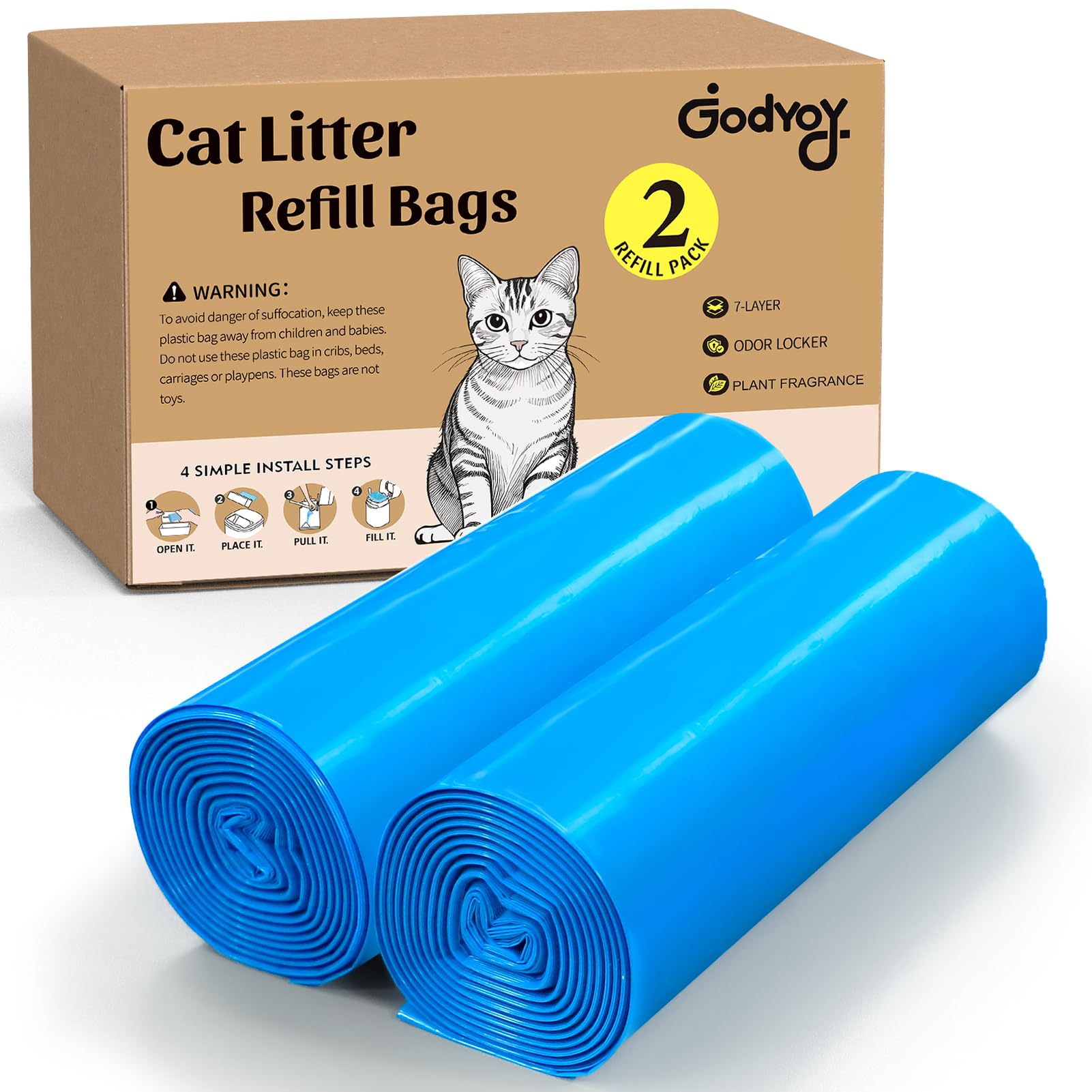 Cat Litter Refill Bags Compatible with Genie Easy Roll Litter Bin, Long Lasting Cat Bag, 7-Layer Odor Control, Leak-Proof & Easy